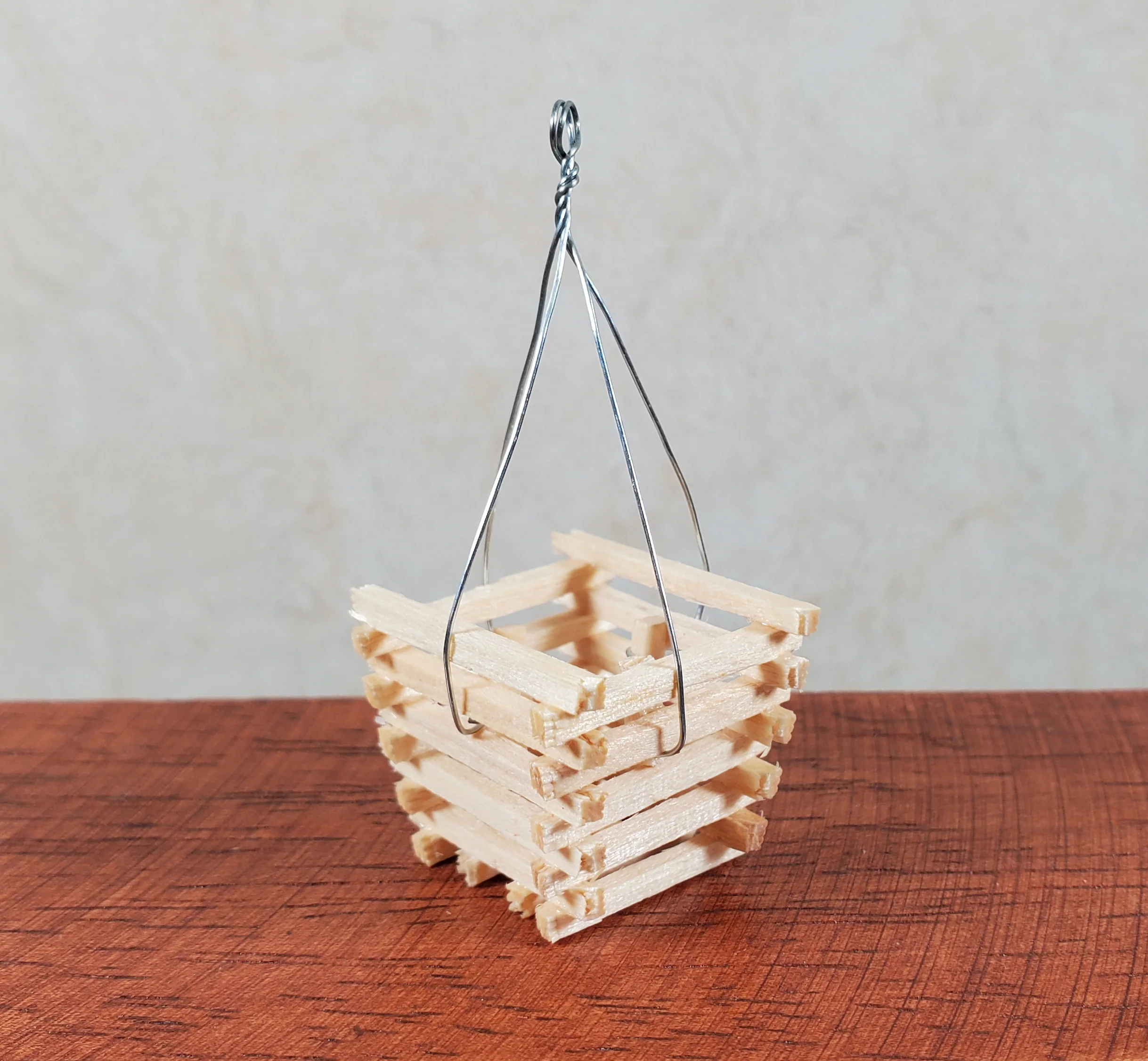Dollhouse Slatted Wood Hanging Basket Planter 1:12 Scale Miniature
