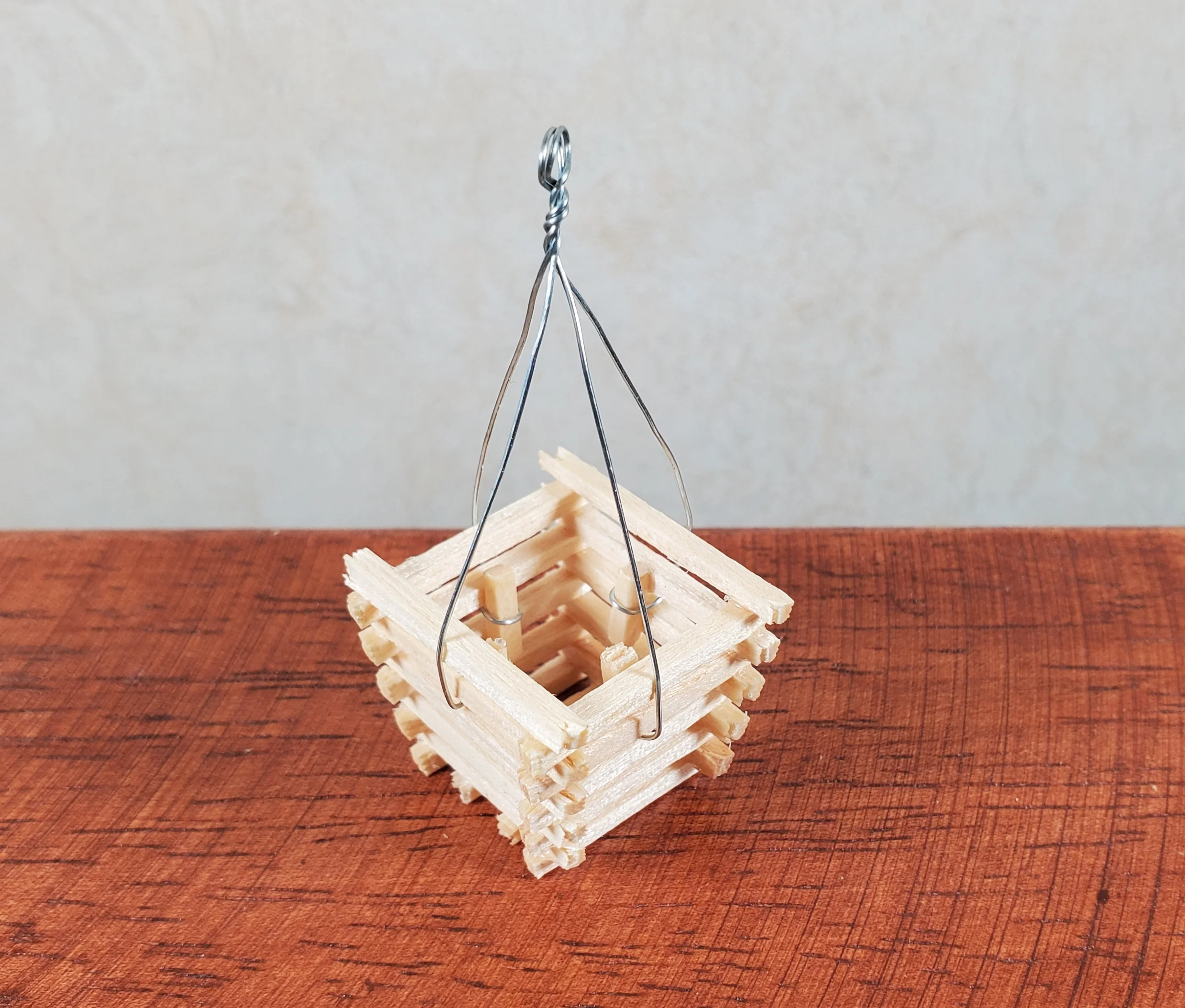 Dollhouse Slatted Wood Hanging Basket Planter 1:12 Scale Miniature - Image 2