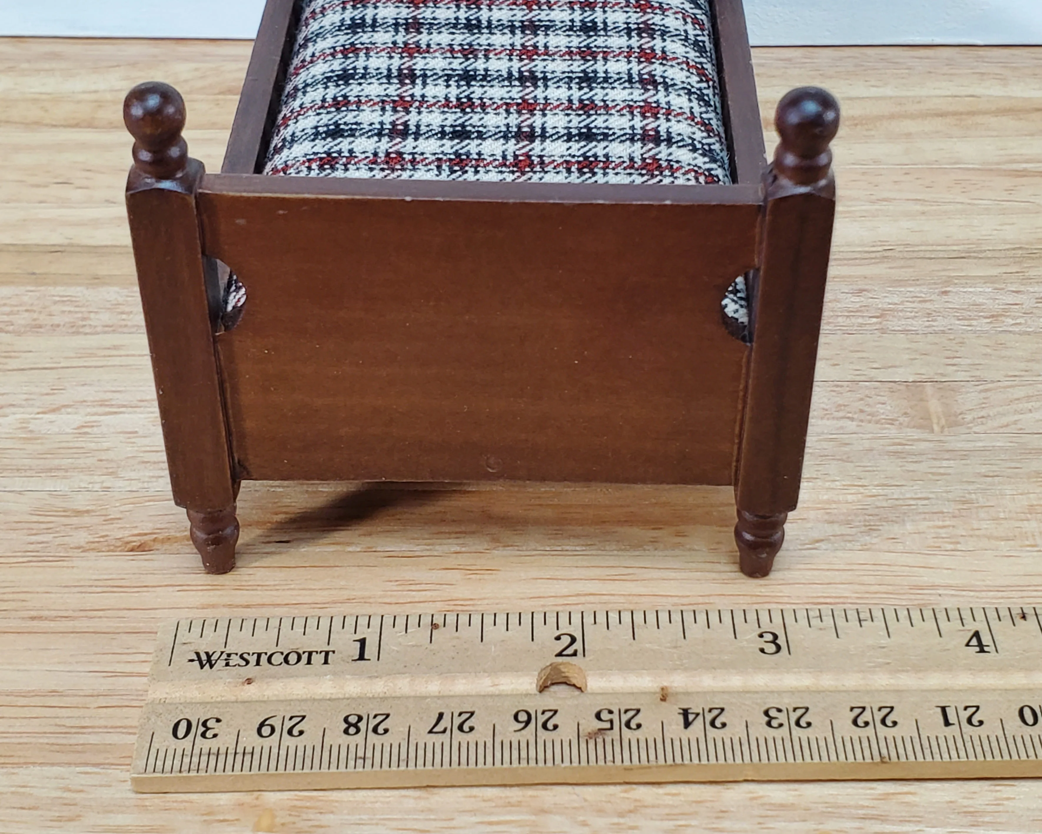 Dollhouse Small Bed Plaid Fabric Pillow Boys Room 1:12 Scale Miniature Furniture - Image 5