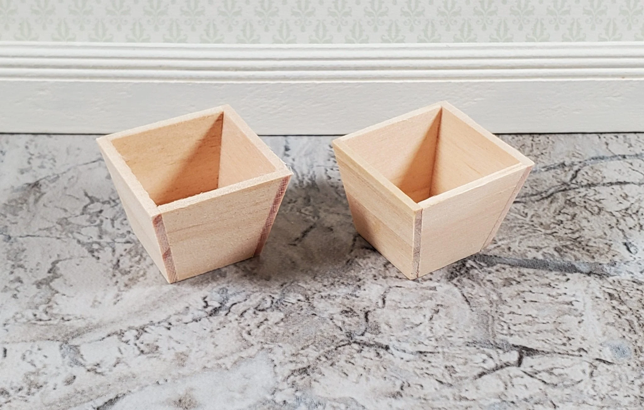 Dollhouse Small Box Planter Wood Square Set of 2 1:12 Scale by Falcon Miniatures - Image 2