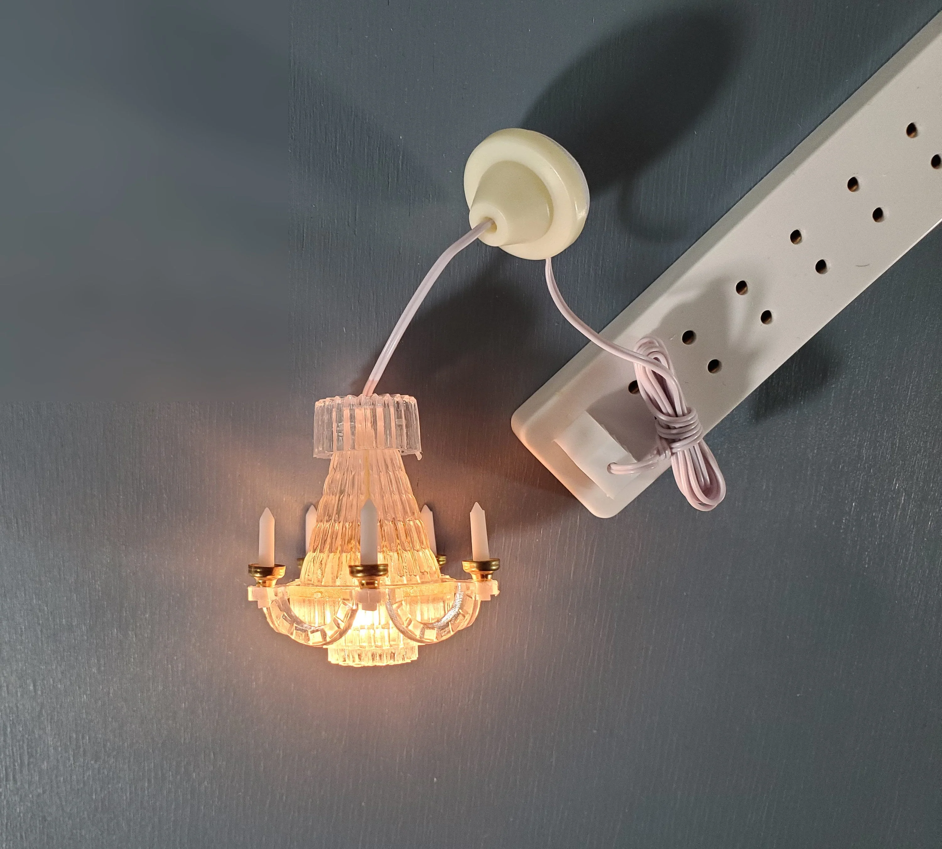 Dollhouse Small Chandelier Electric 1:12 Scale Miniature 12 Volt with Plug - Image 5