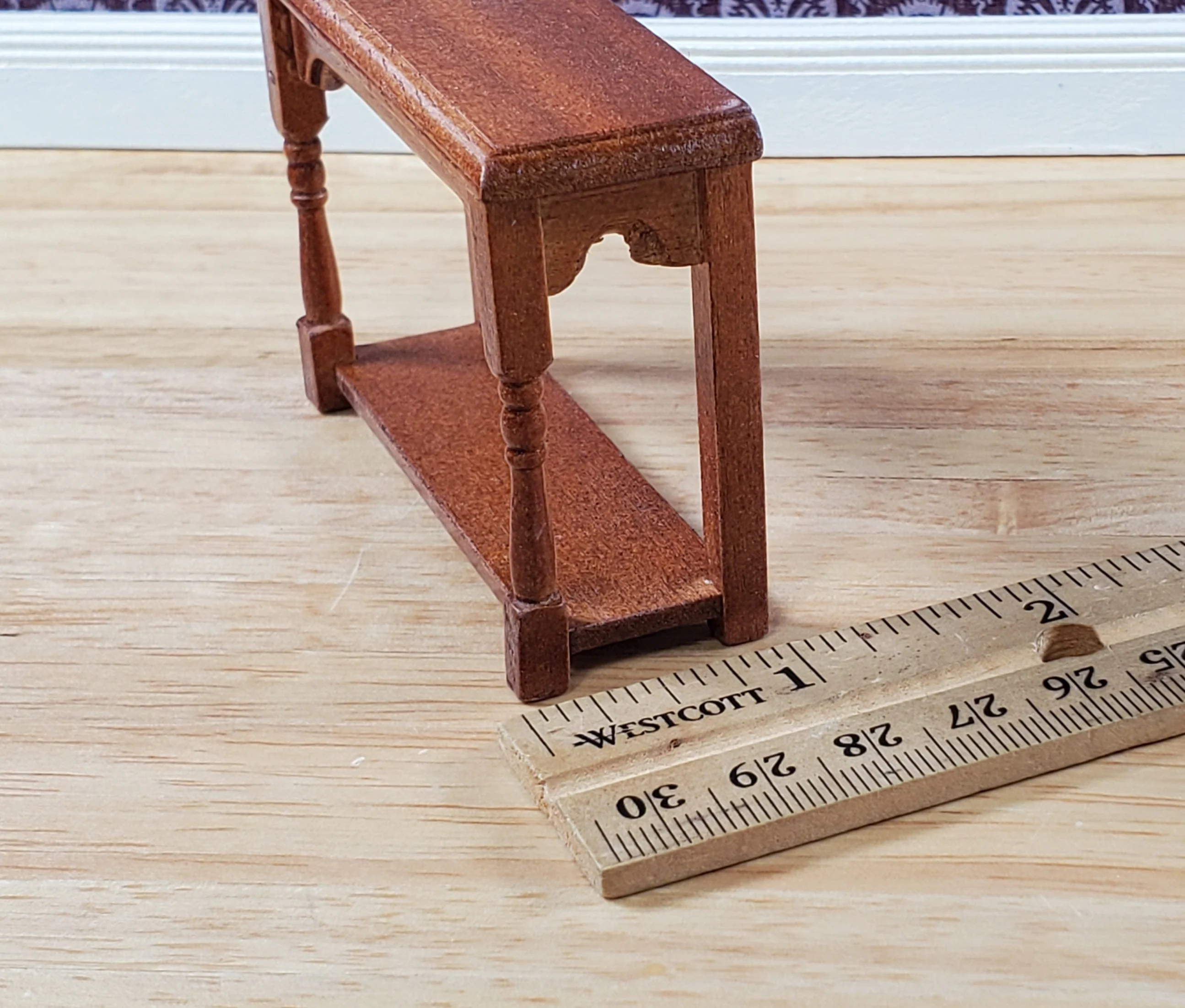 Dollhouse Small Side Table Walnut with Lower Shelf 1:12 Scale Miniature - Image 4