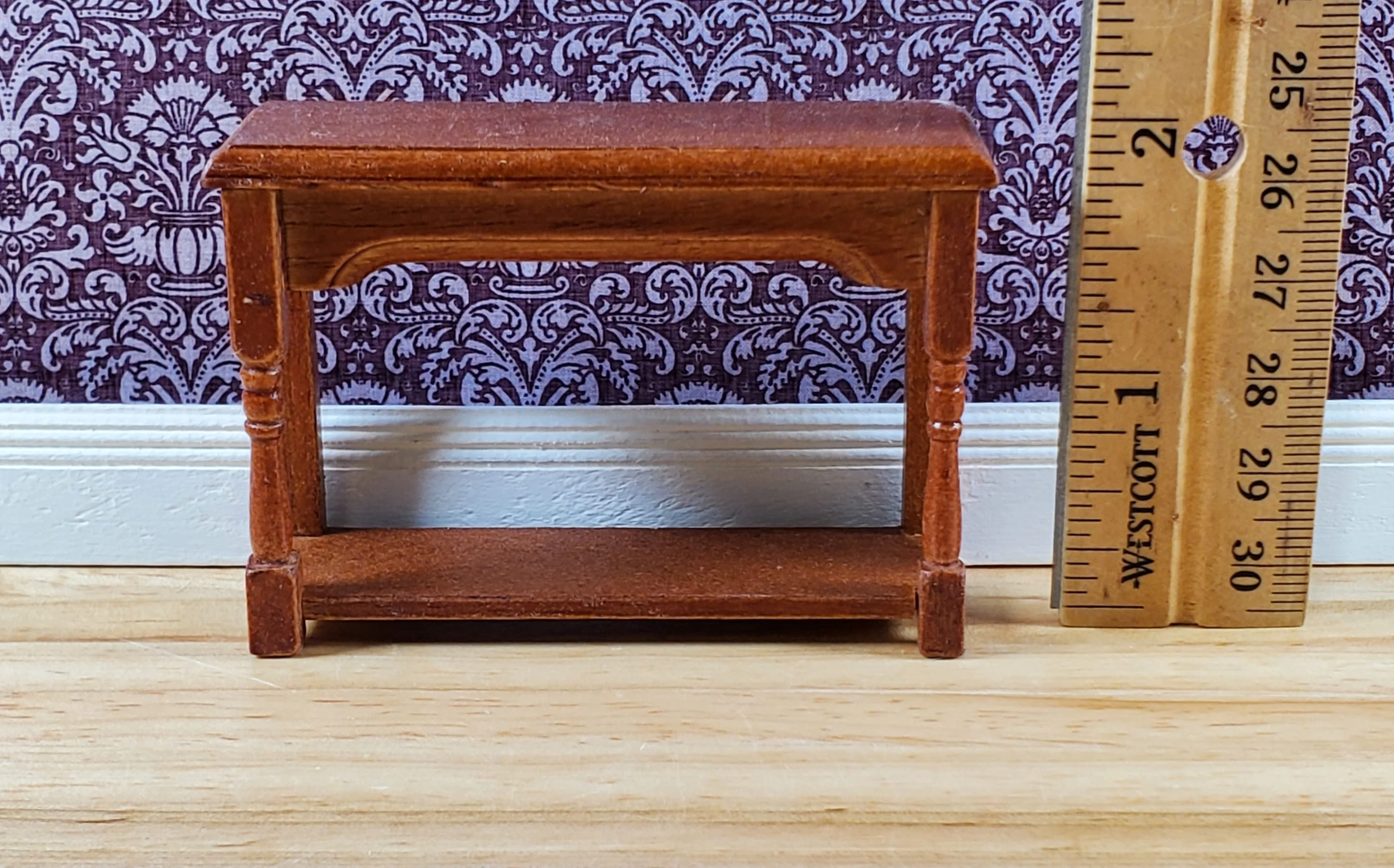 Dollhouse Small Side Table Walnut with Lower Shelf 1:12 Scale Miniature - Image 5