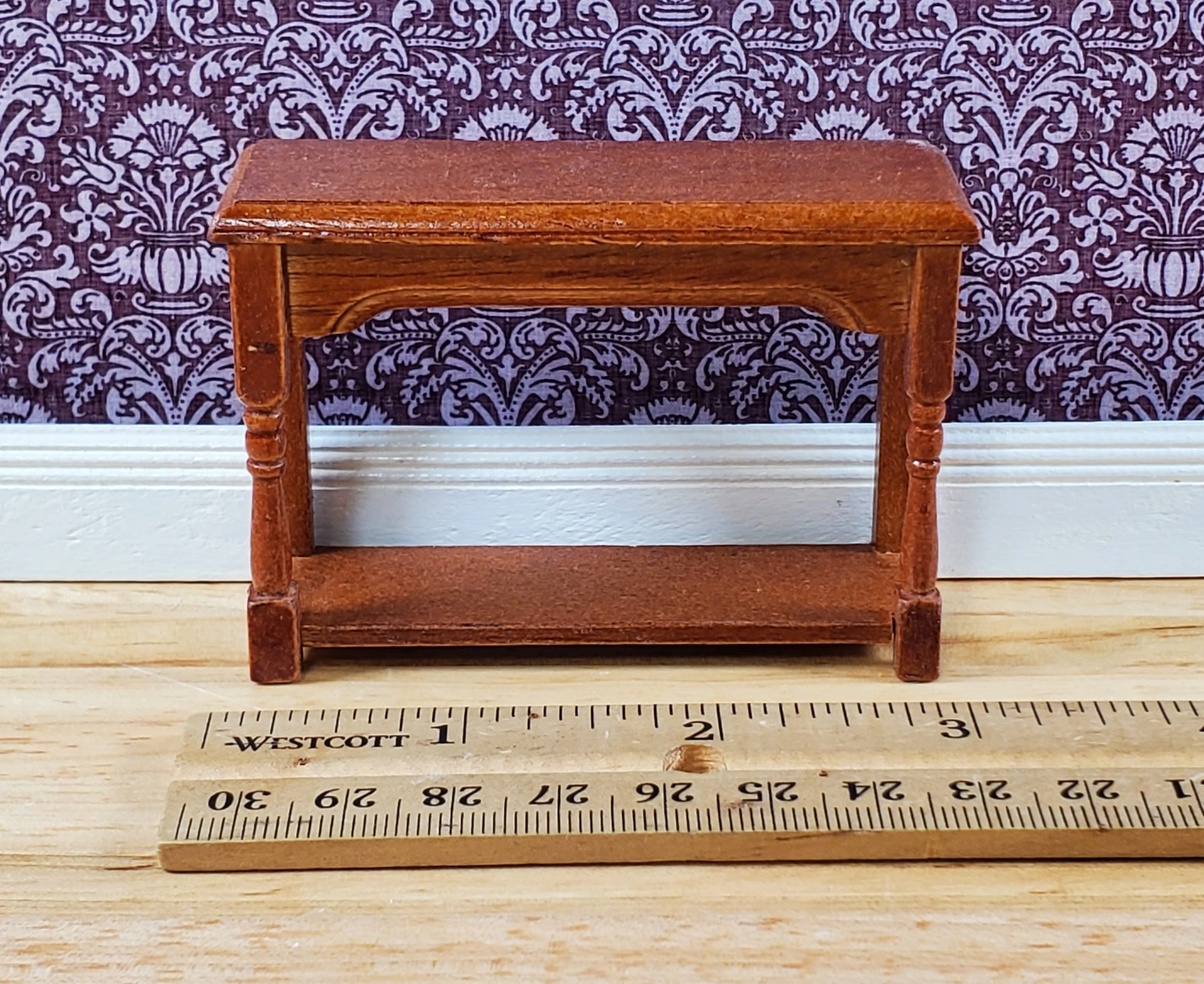 Dollhouse Small Side Table Walnut with Lower Shelf 1:12 Scale Miniature - Image 6