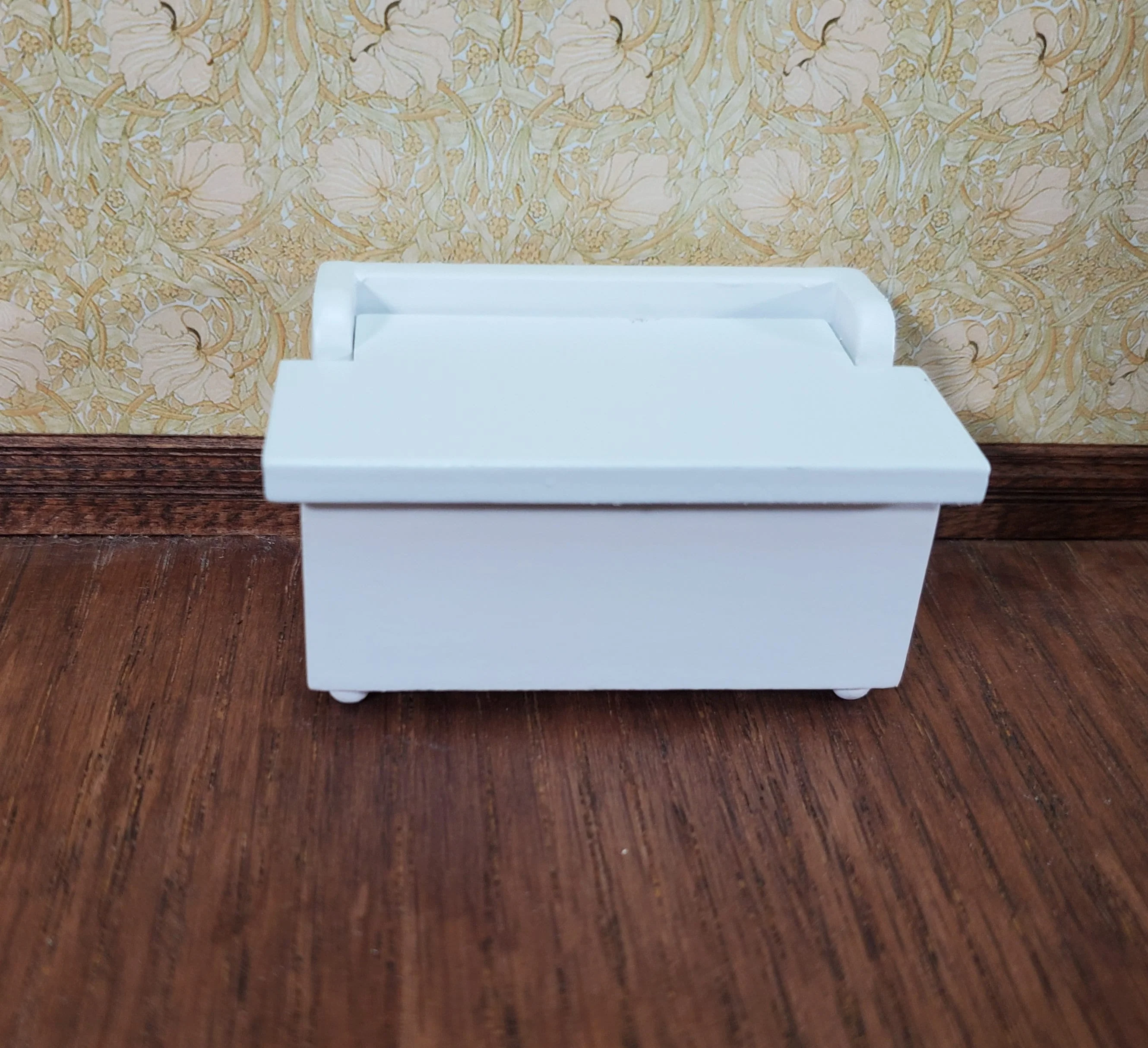 Dollhouse Small Toy Chest White Wood Trunk 1:12 Scale Nursery Furniture - Image 2