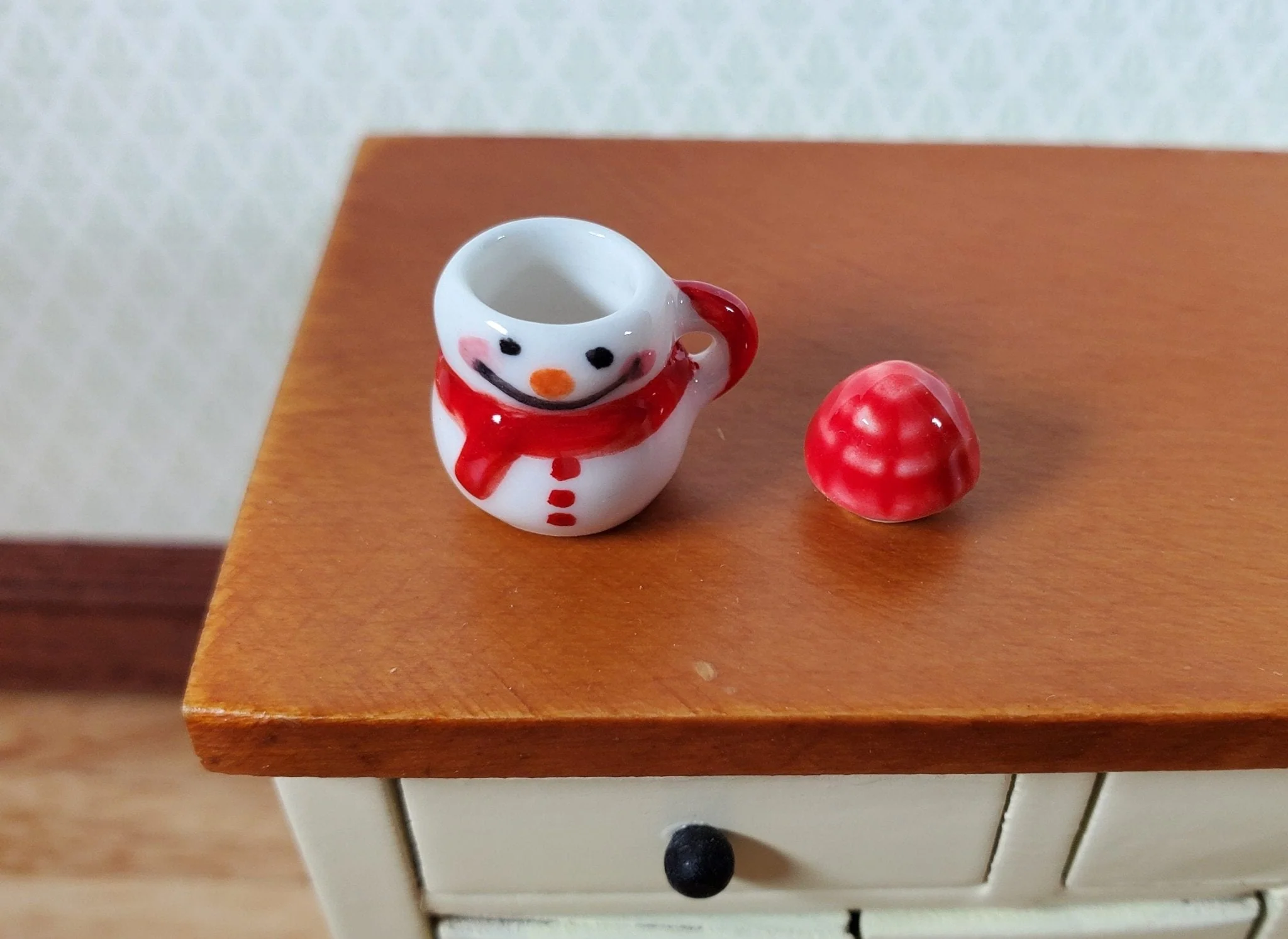 Dollhouse Snowman Mug Coffee Cup with Hat LARGE Miniature Ceramic Christmas - Image 5