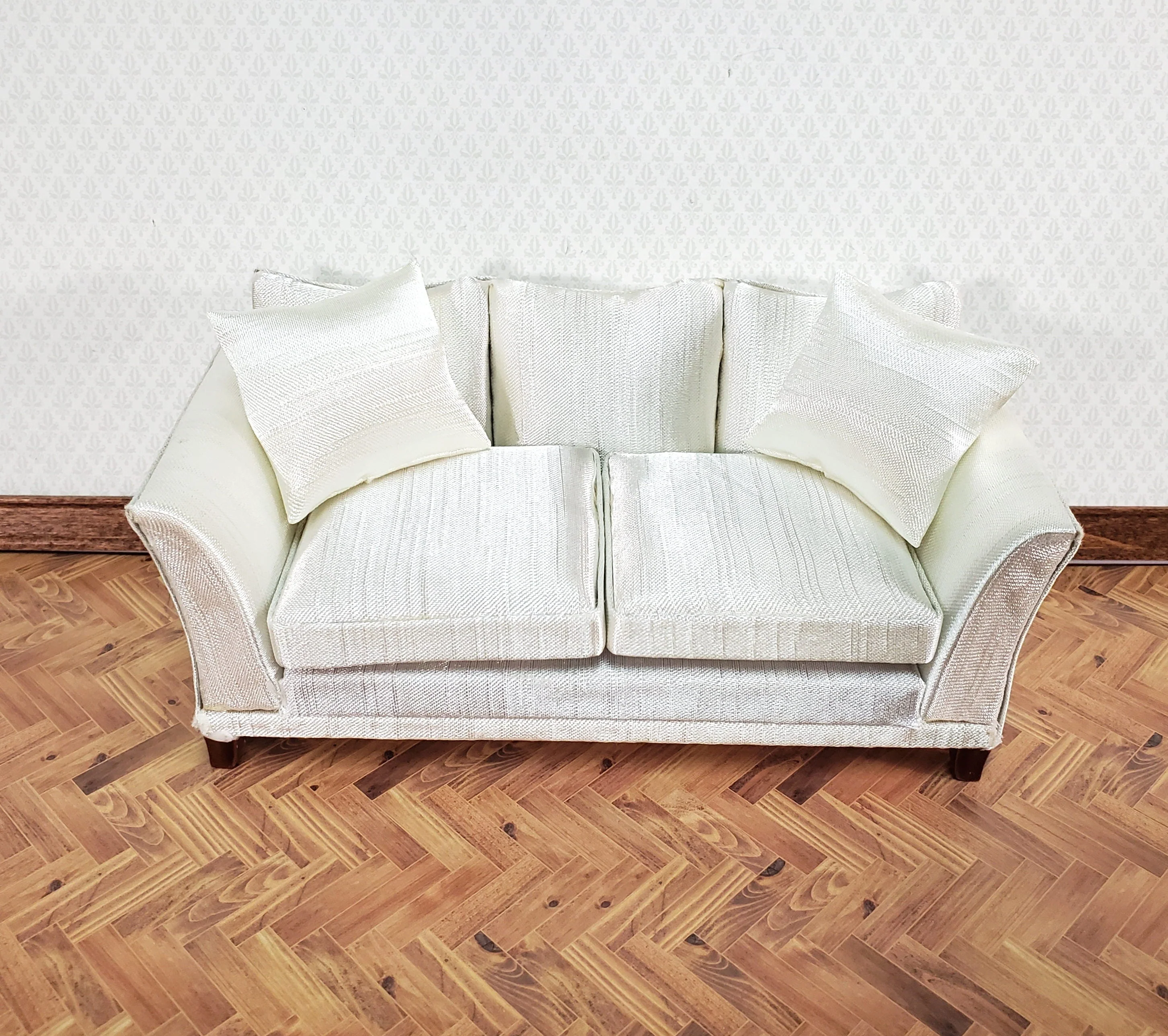 Dollhouse Sofa Couch Cream Faux Silk with Cushions 1:12 Scale Miniature Furniture - Image 2