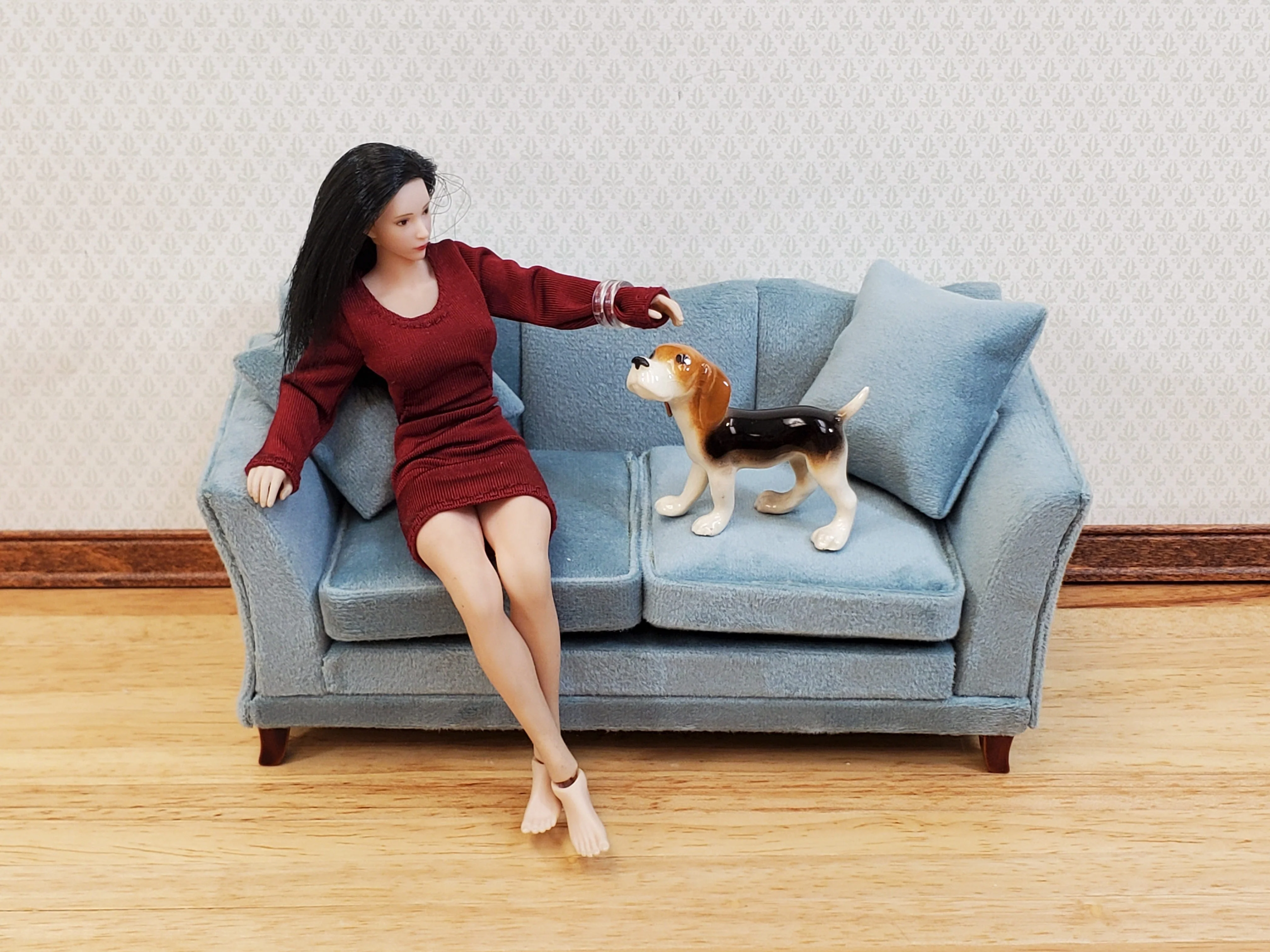 Dollhouse Sofa Couch Gray/Blue Modern Style 1:12 Scale Miniature Furniture - Image 3