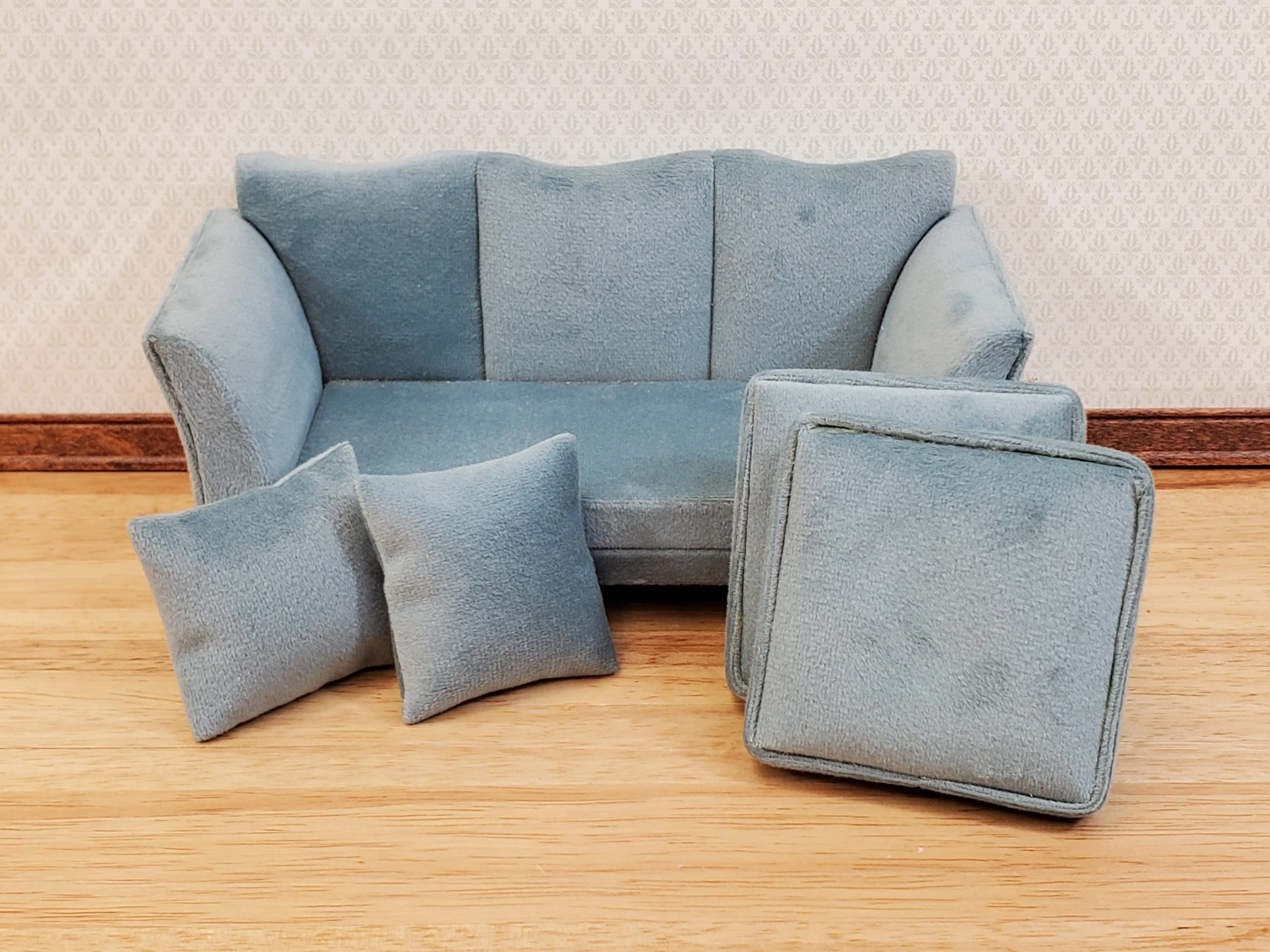Dollhouse Sofa Couch Gray/Blue Modern Style 1:12 Scale Miniature Furniture - Image 4