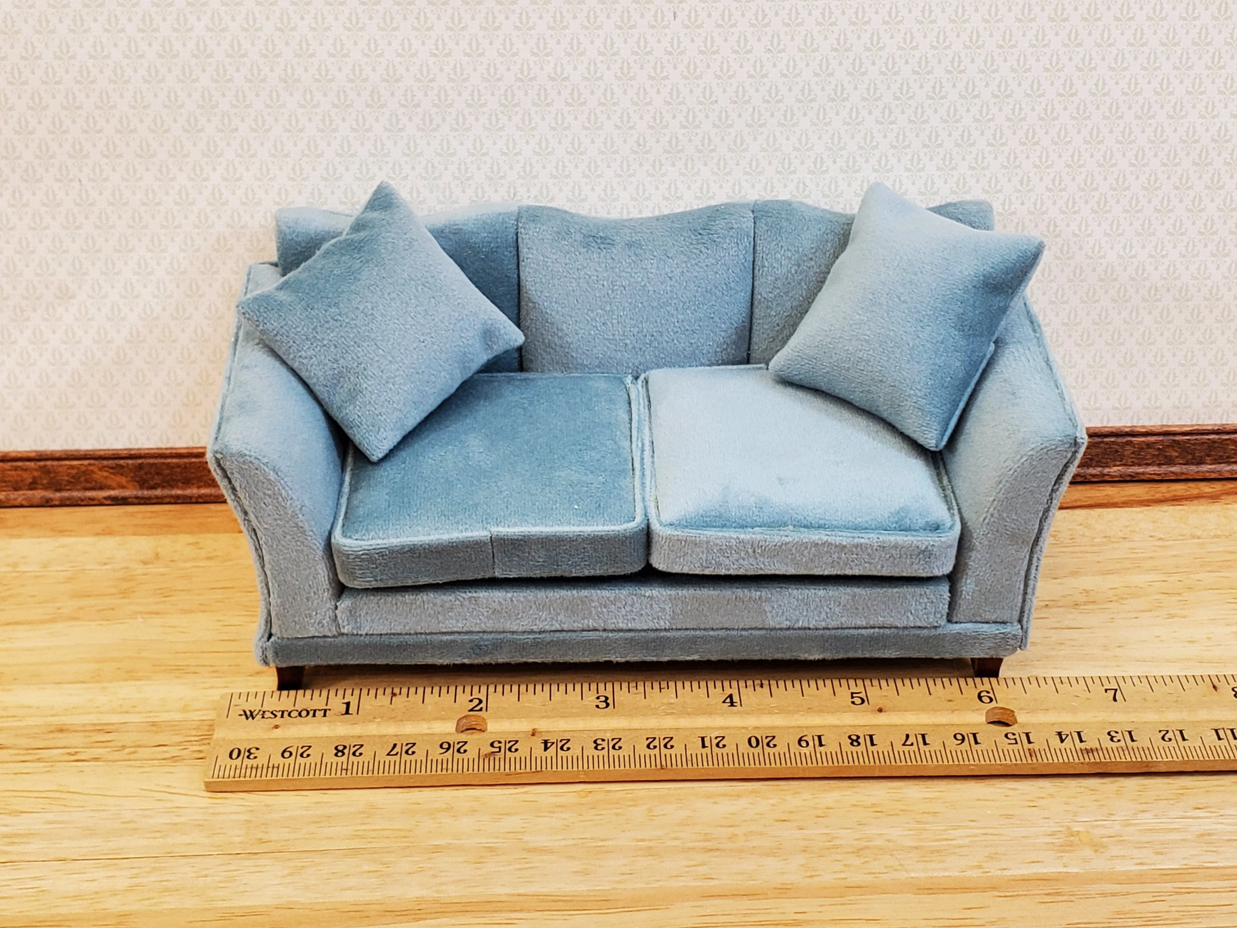 Dollhouse Sofa Couch Gray/Blue Modern Style 1:12 Scale Miniature Furniture - Image 5