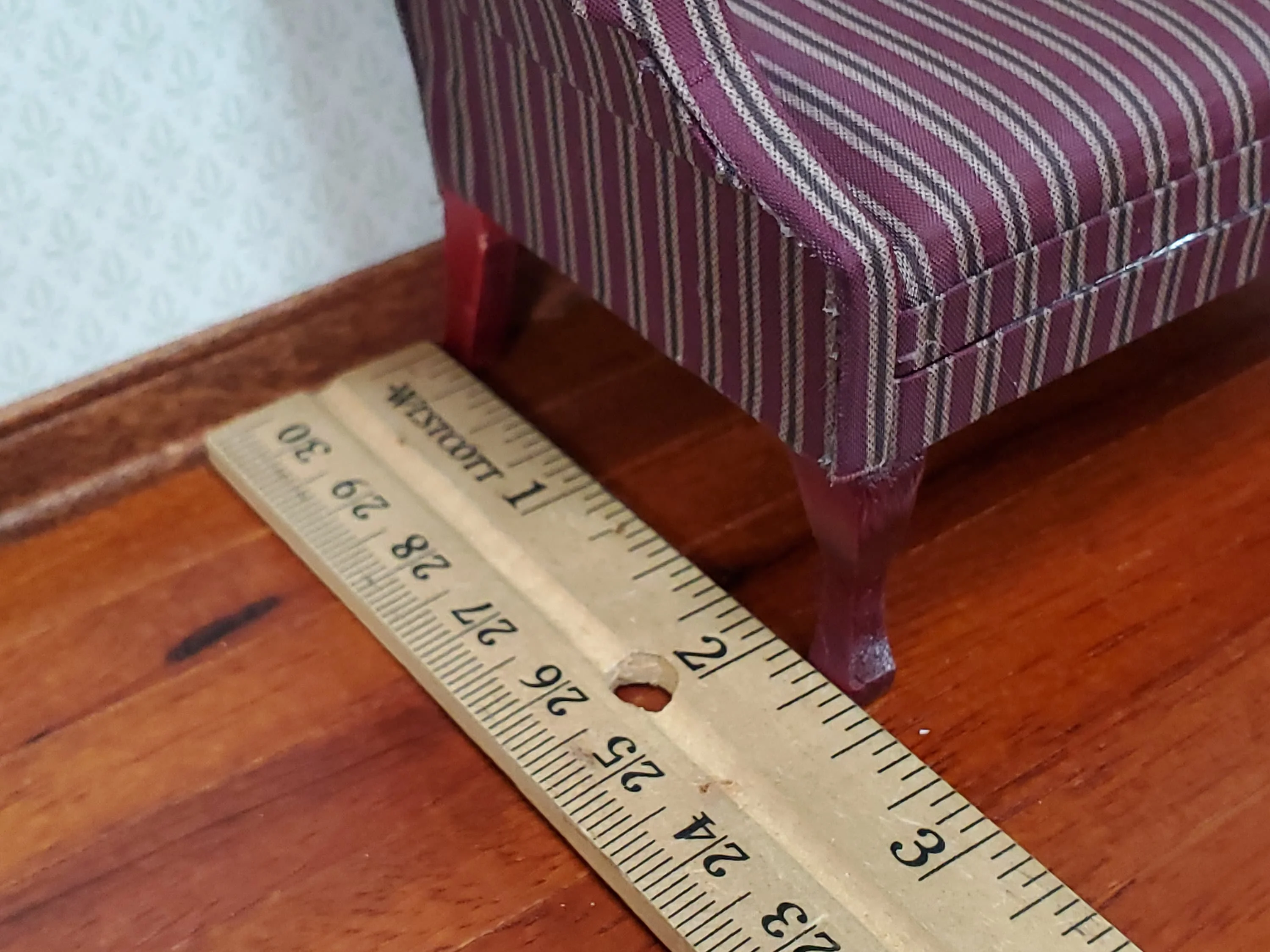 Dollhouse Sofa Couch Maroon Striped Fabric 1:12 Scale Miniature Furniture - Image 7