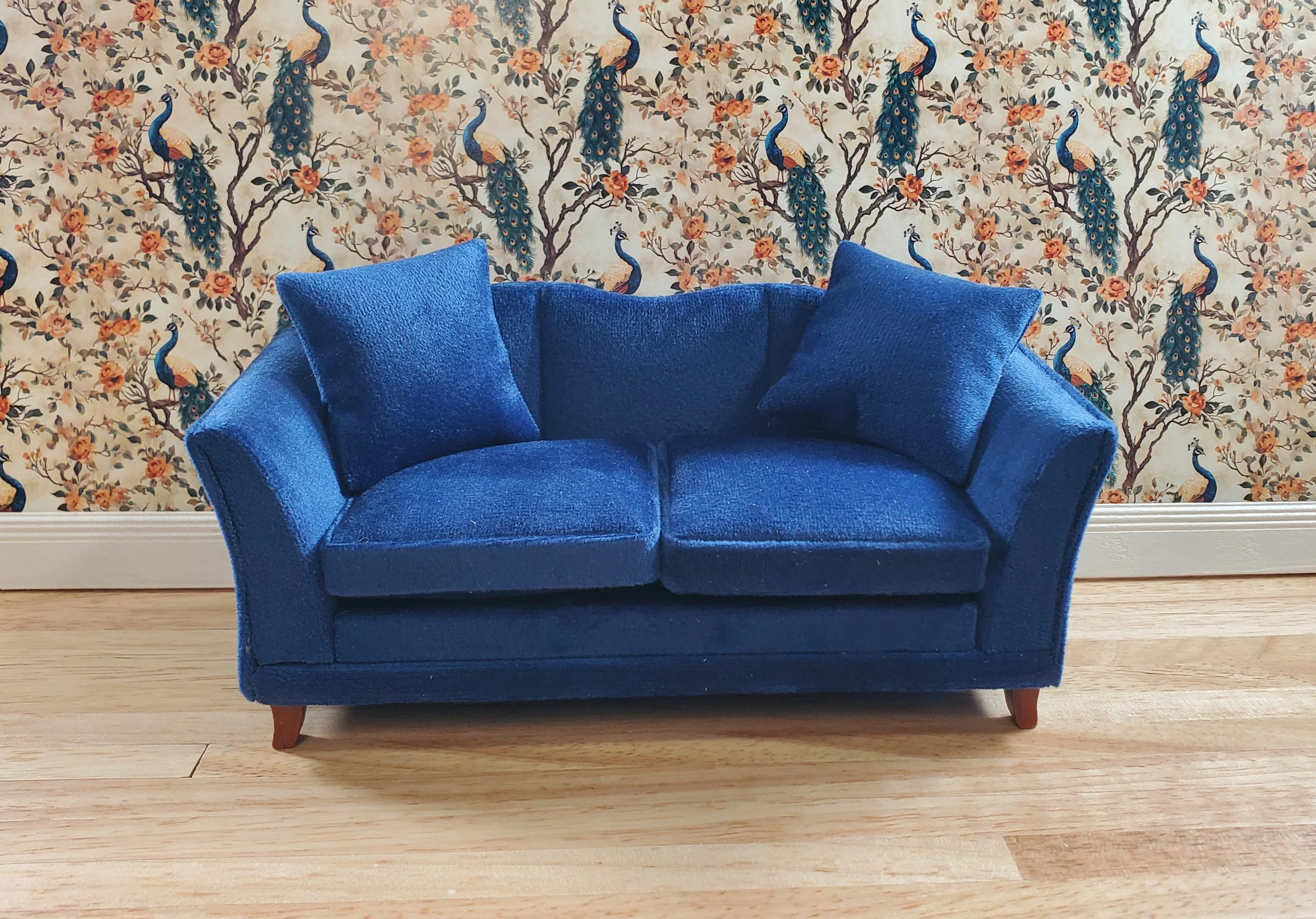 Dollhouse Sofa Couch Royal Blue Modern Style 1:12 Scale Miniature Furniture - Image 2