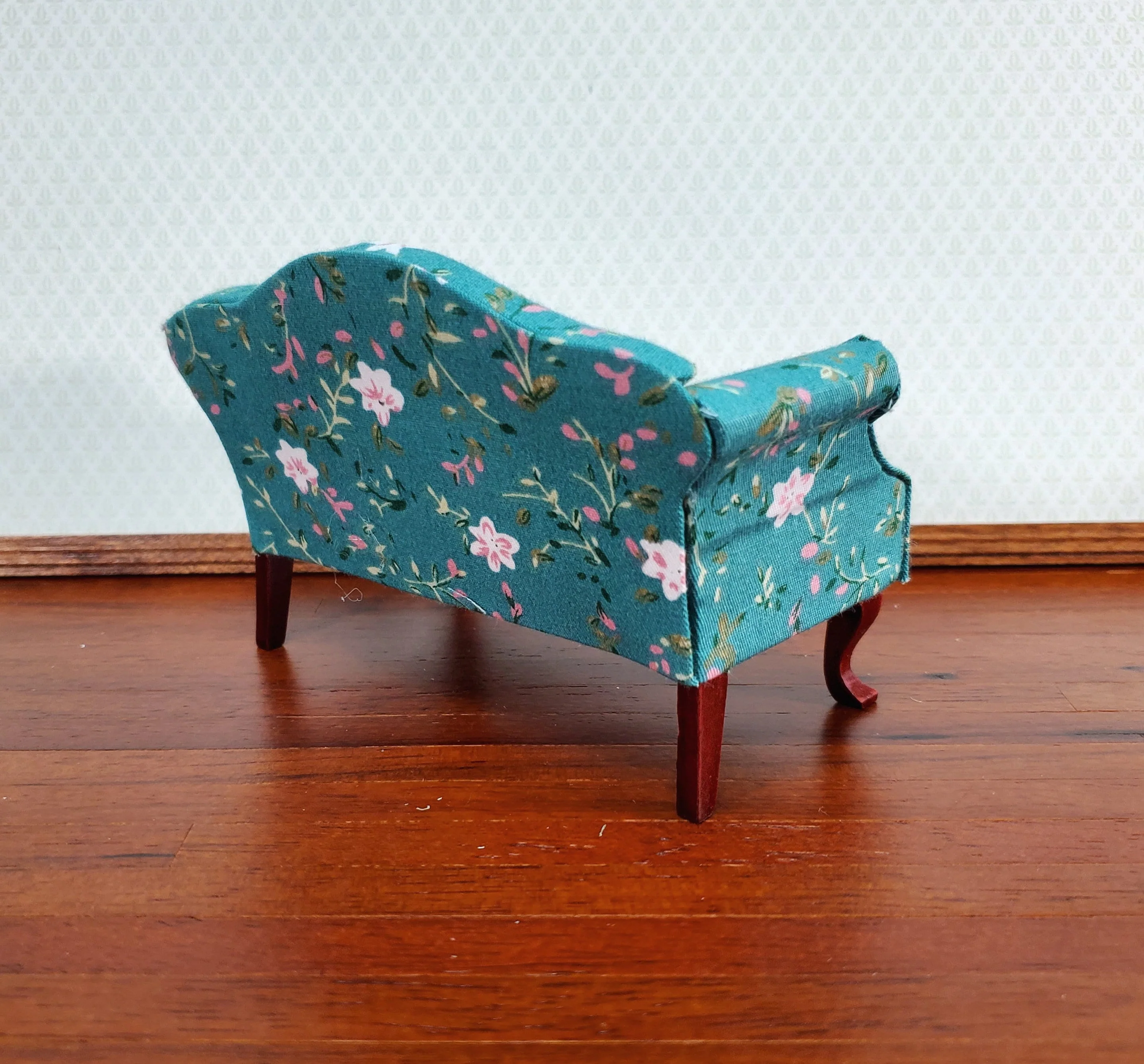 Dollhouse Sofa Couch Turquoise Floral Fabric 1:12 Scale Miniature Furniture - Image 3