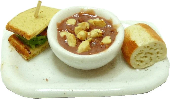 Dollhouse Soup Half Sandwich & Bread on a Tray 1:12 Scale Miniature Food Kitchen