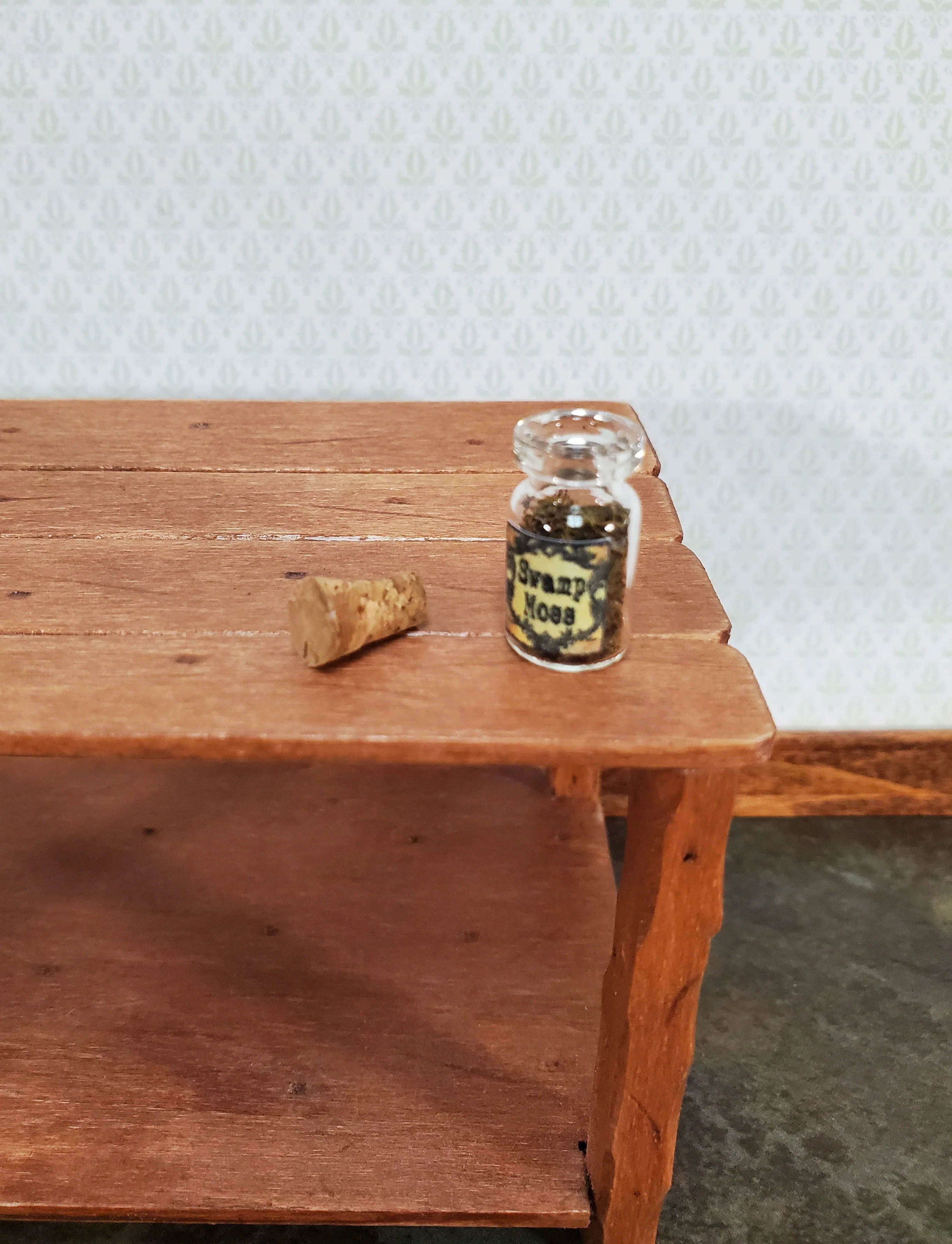 Dollhouse Spell Ingredient Swamp Moss in Glass Jar with Cork 1:12 Scale - Image 2