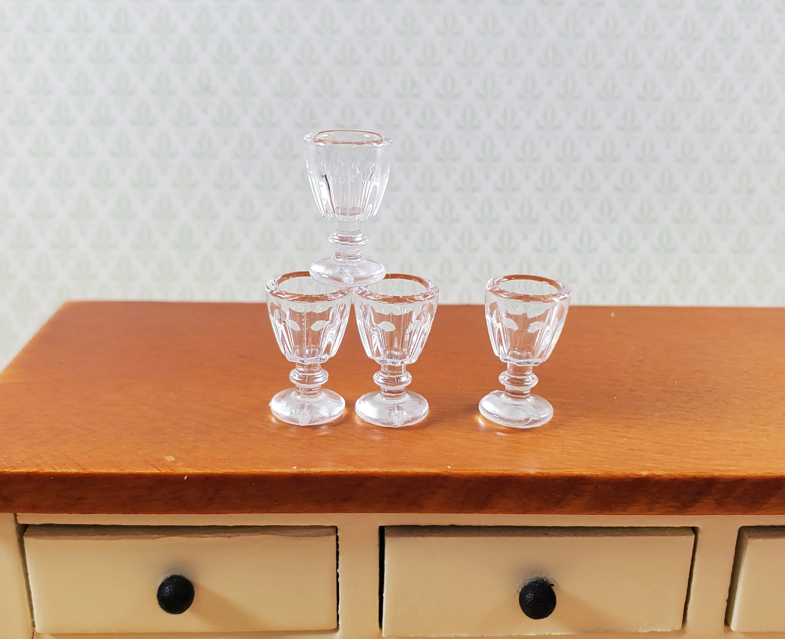 Dollhouse Stemware Glasses x4 Wine or Water Goblets Clear 1:12 Scale Miniature - Image 2
