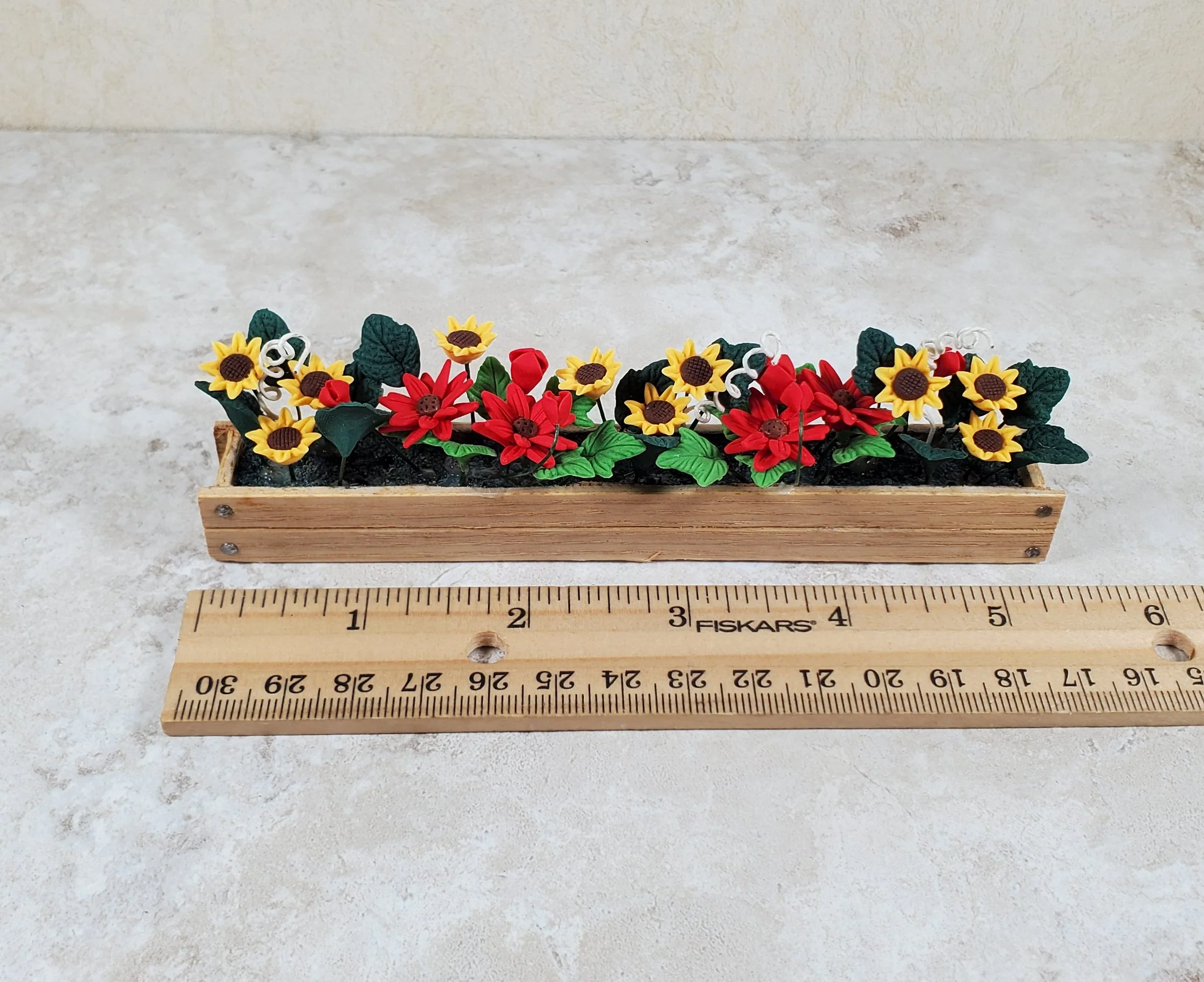 Dollhouse Summer Flowers in a 5.5" Wood Window Box Planter 1:12 Scale Miniature - Image 3