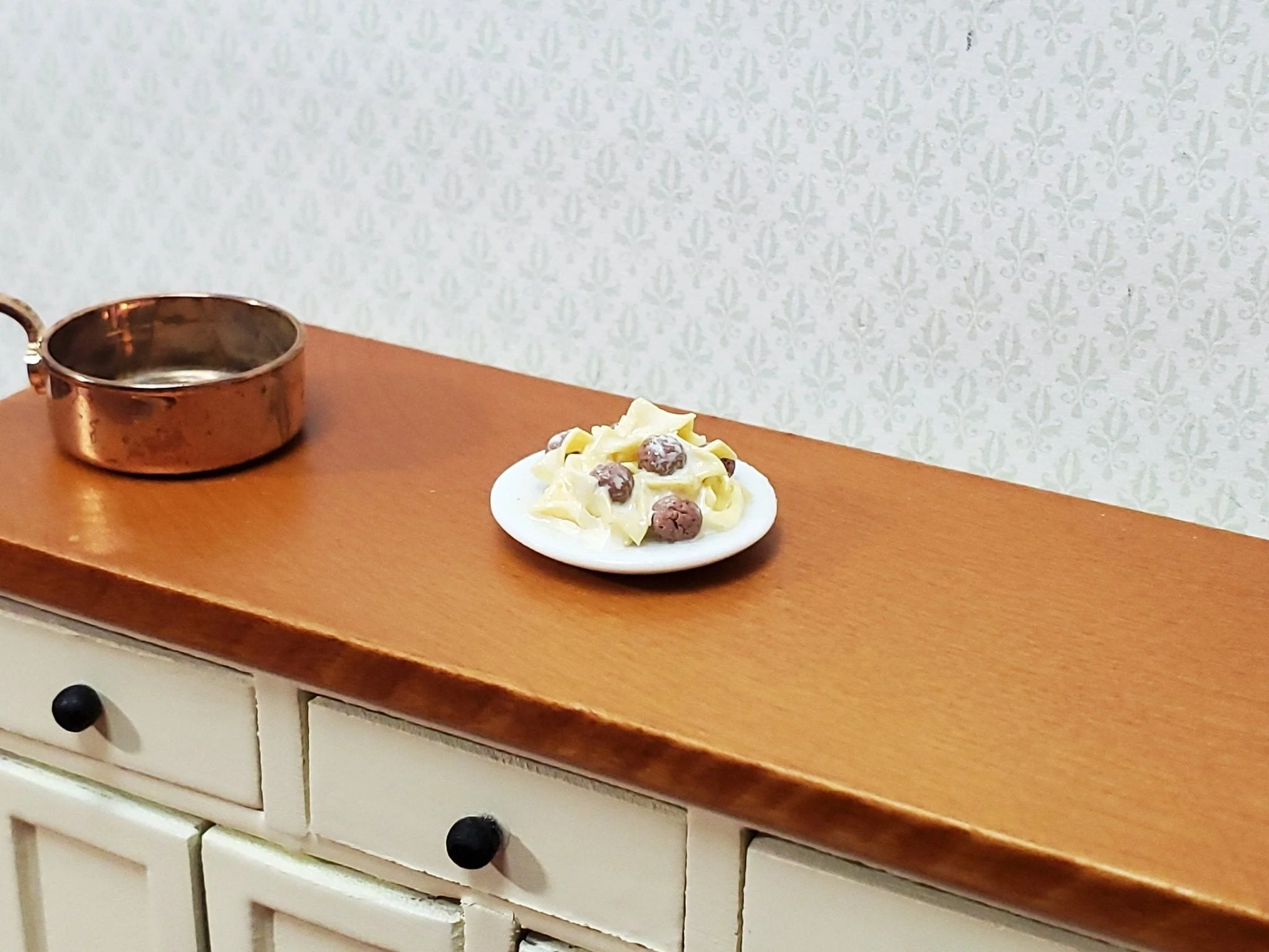 Dollhouse Swedish Meatballs with Noodles on a Plate 1:12 Scale Miniature Food Kitchen - Image 2