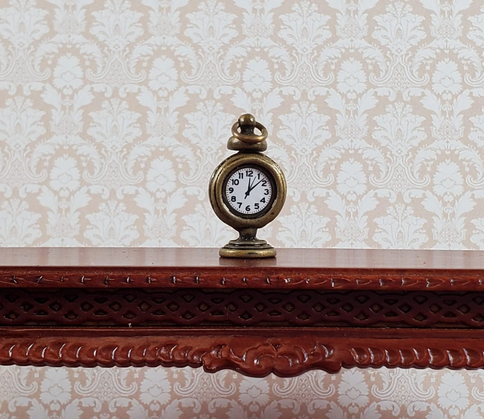 Metal Dollhouse Table Clock on Stand Antique Style Bronze 1:12 Scale Miniature Dollhouse Accessories