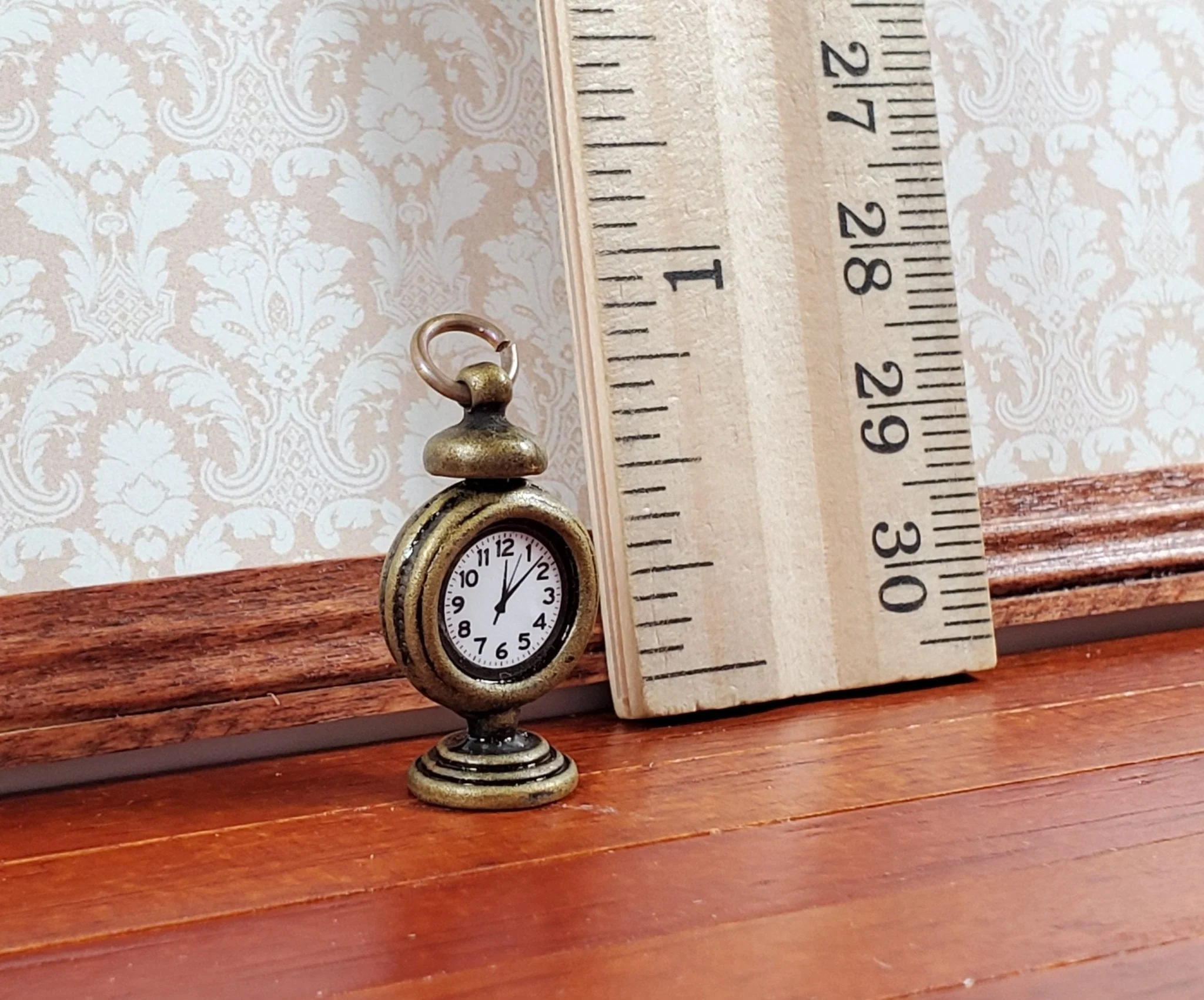 Metal Dollhouse Table Clock on Stand Antique Style Bronze 1:12 Scale Miniature Dollhouse Accessories - Image 4