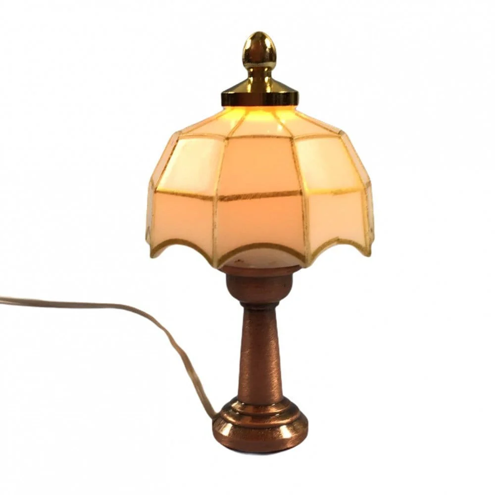 Dollhouse Table Lamp White Shade Bronze Base 1:12 Scale Miniature 12 volt w/ Plug - Image 2