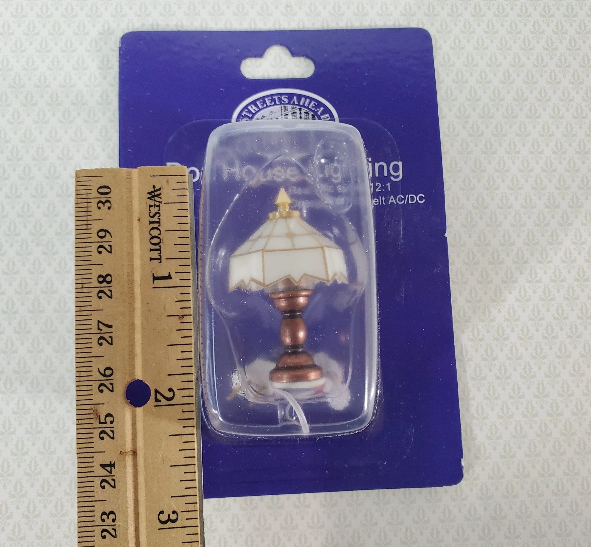 Dollhouse Table Lamp White Shade Bronze Base w/Plug 1:12 Scale Miniature 12 volt - Image 3