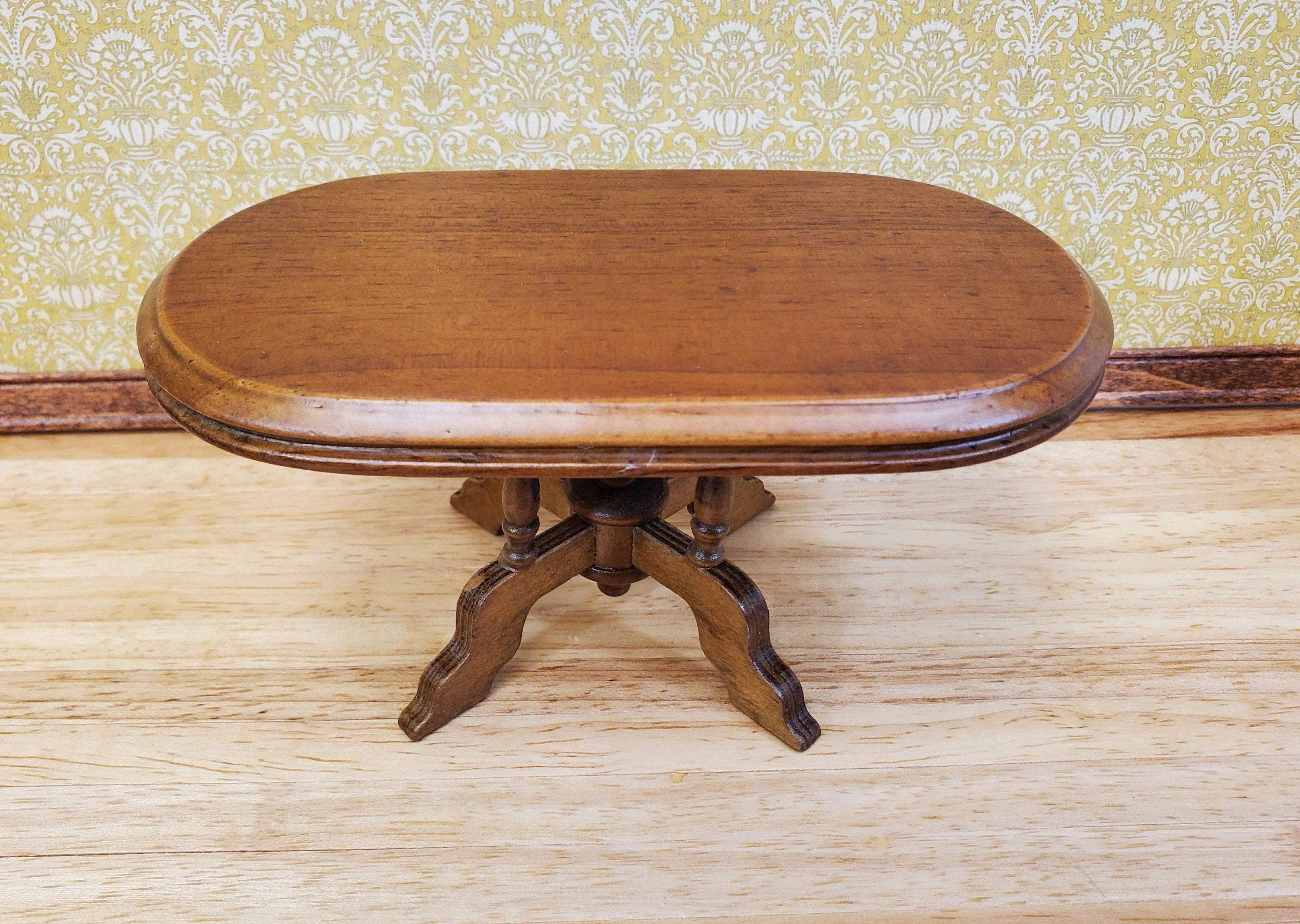 Dollhouse Table Oval Wood Walnut Finish 1:12 Scale Miniature Kitchen Dining Room - Image 2
