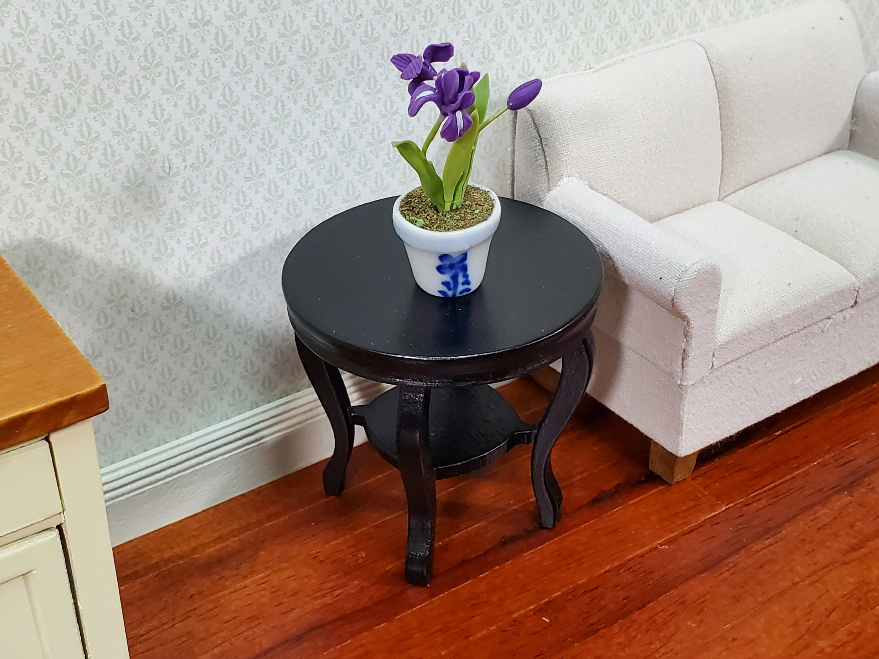Dollhouse Table Small Round Side or End Table Black Lower Shelf 1:12 Scale Miniature Furniture - Image 4