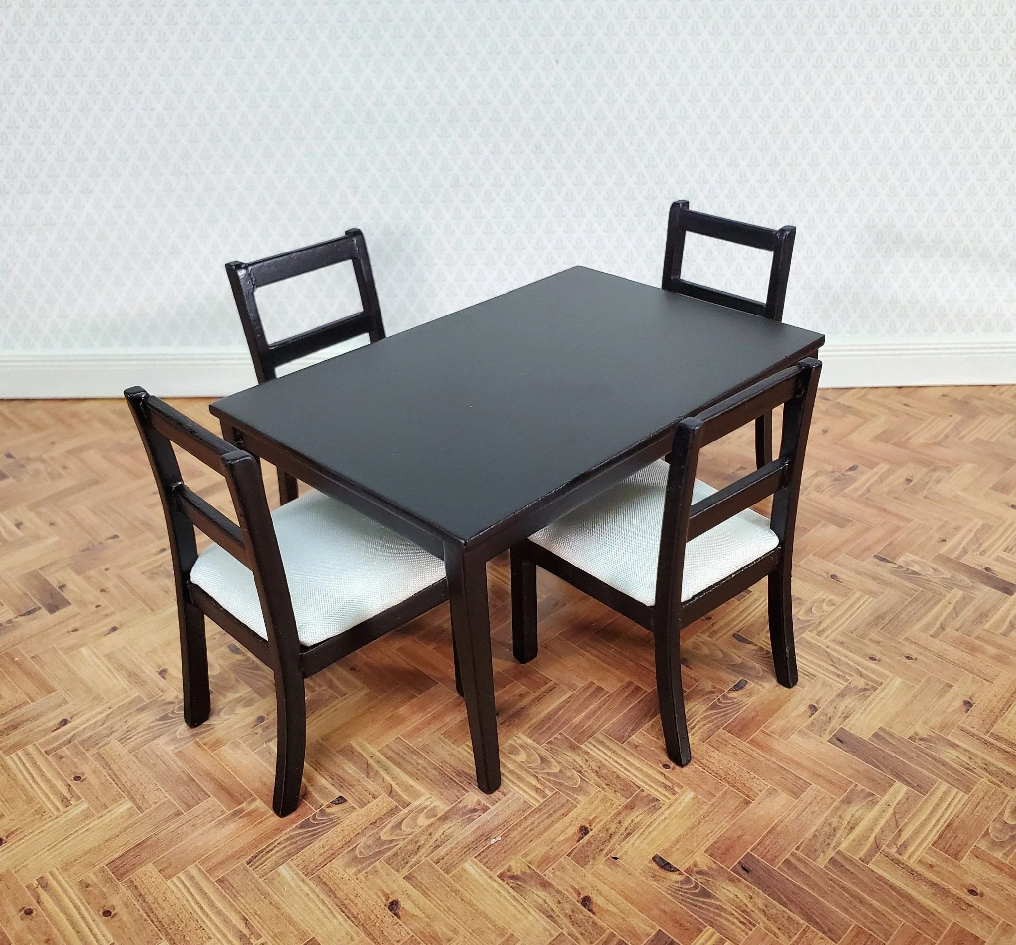 Dollhouse Table with 4 Chairs Black & White 1:12 Scale Dining Room Miniatures Furniture