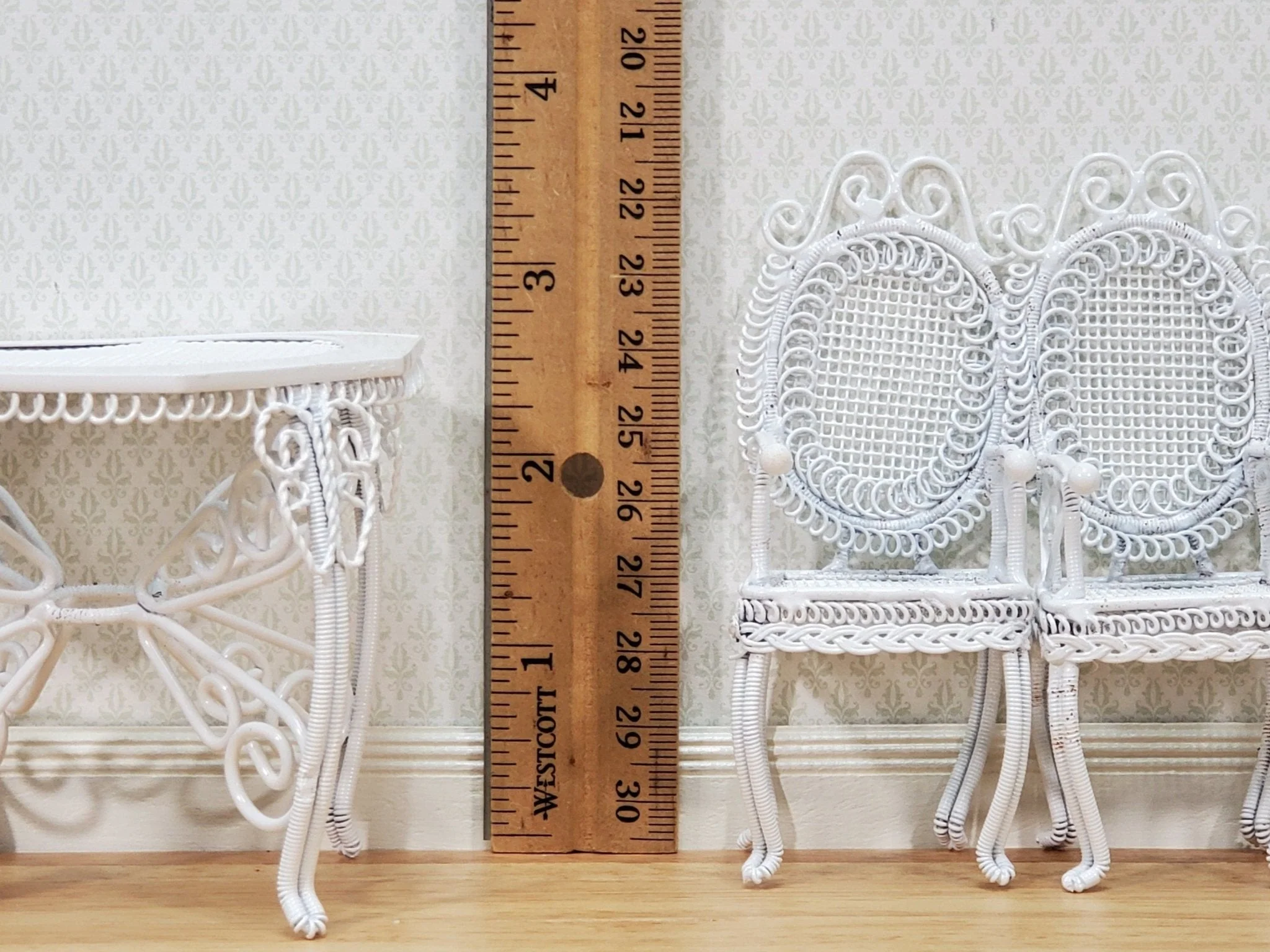 Dollhouse Table with 4 Chairs White Wire Metal 1:12 Scale Miniature or Fairy Garden - Image 4
