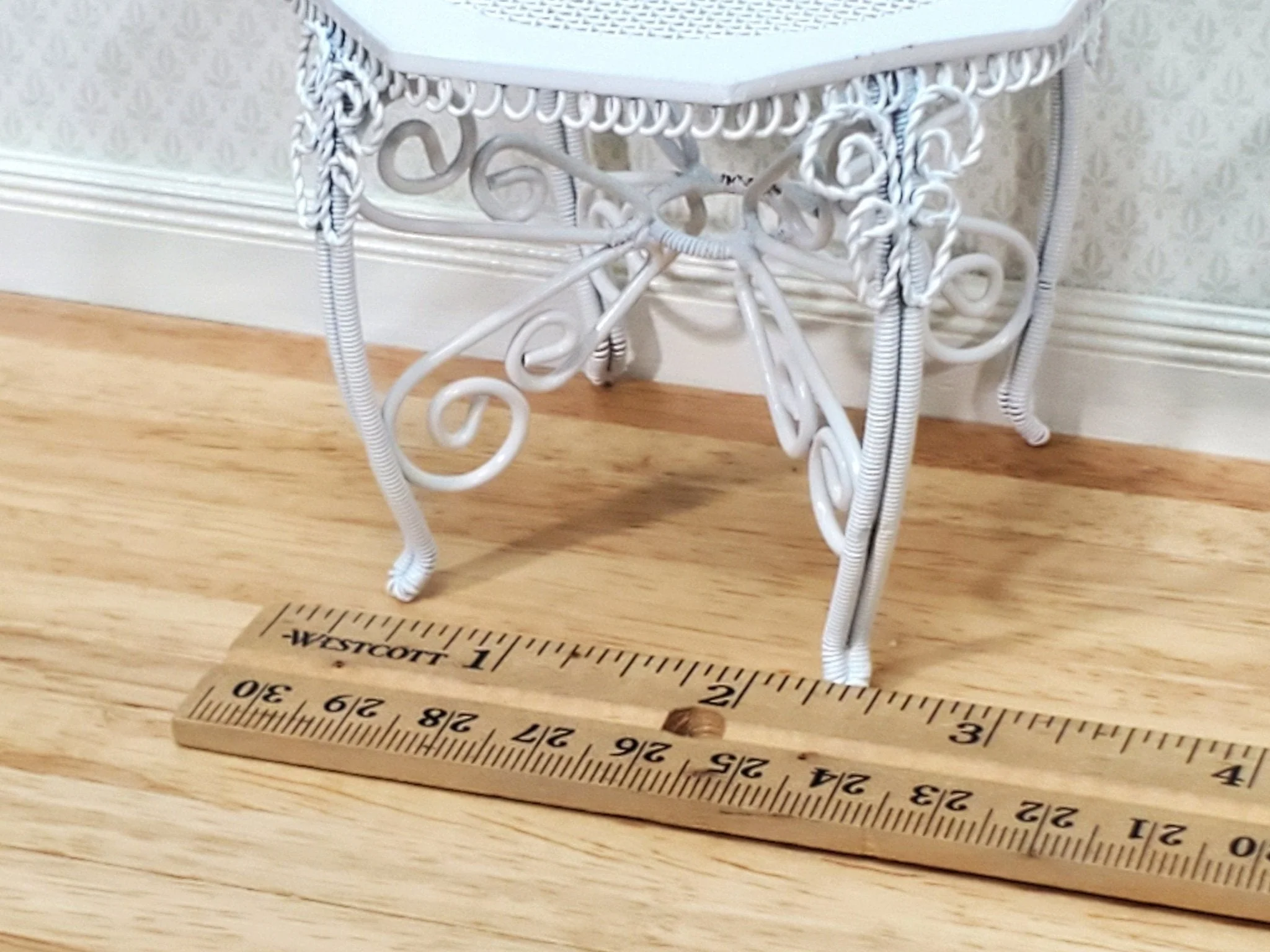 Dollhouse Table with 4 Chairs White Wire Metal 1:12 Scale Miniature or Fairy Garden - Image 5