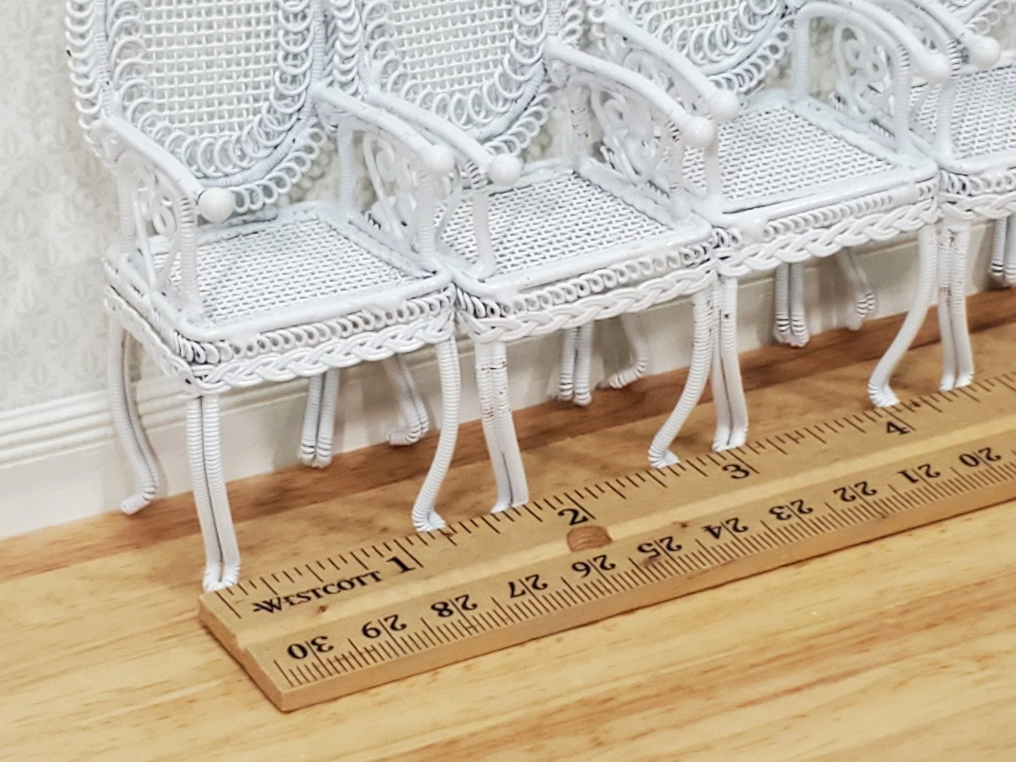 Dollhouse Table with 4 Chairs White Wire Metal 1:12 Scale Miniature or Fairy Garden - Image 6