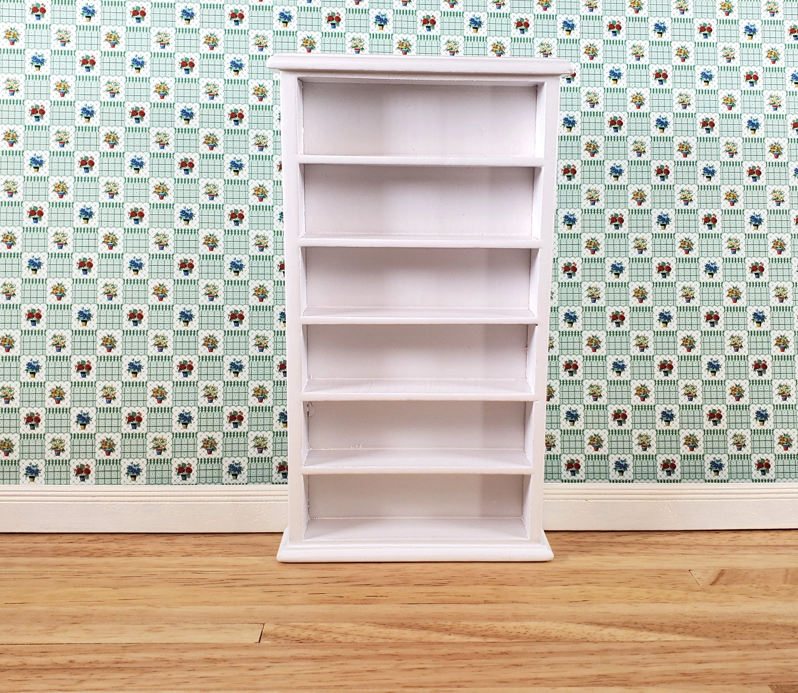 Dollhouse Tall Bookcase White Shelves Bookshelf 1:12 Scale Miniature Furniture - Image 2