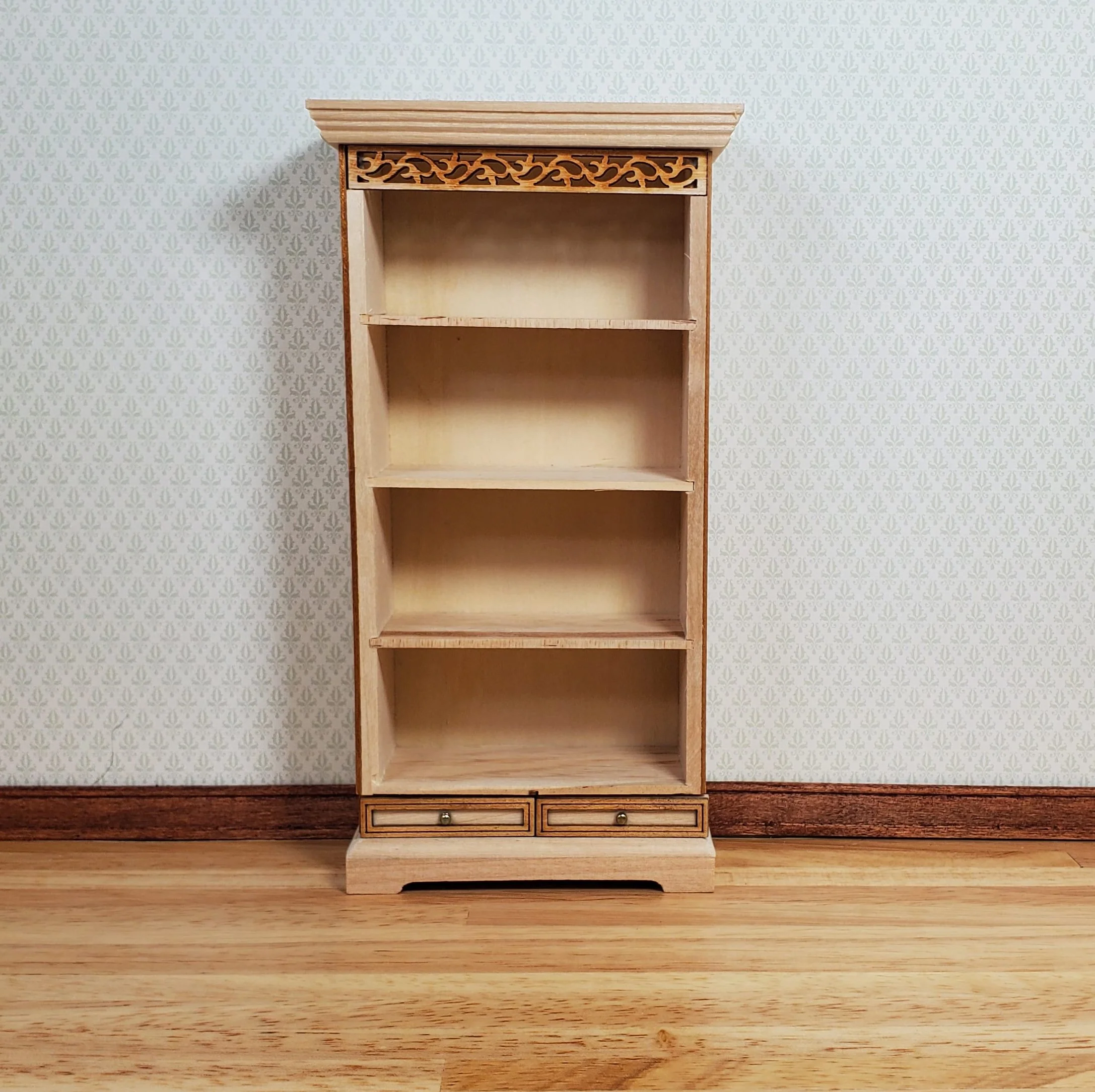 Dollhouse Tall Bookcase with Drawers 1:12 Scale Miniature Furniture - Image 2