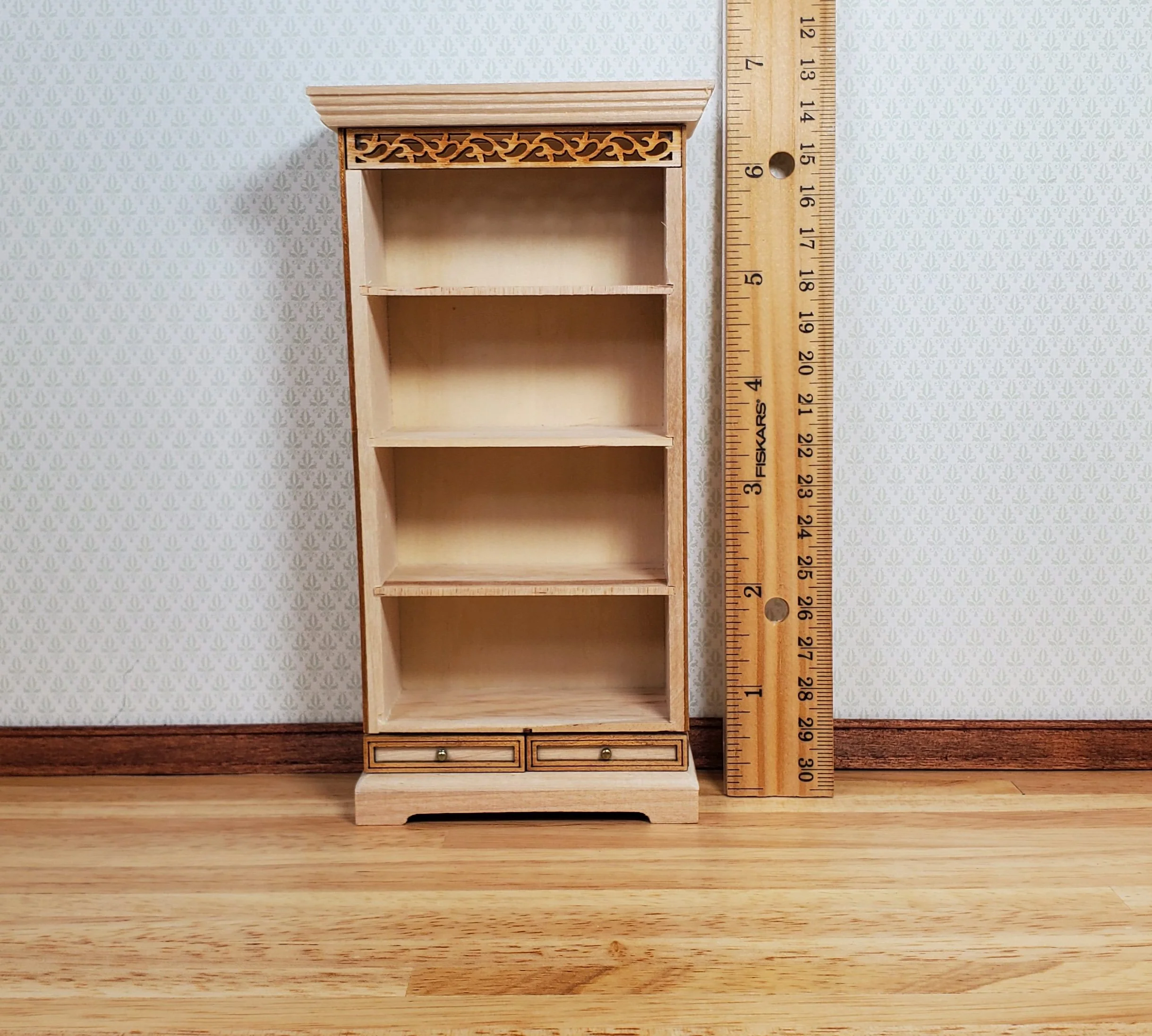 Dollhouse Tall Bookcase with Drawers 1:12 Scale Miniature Furniture - Image 4