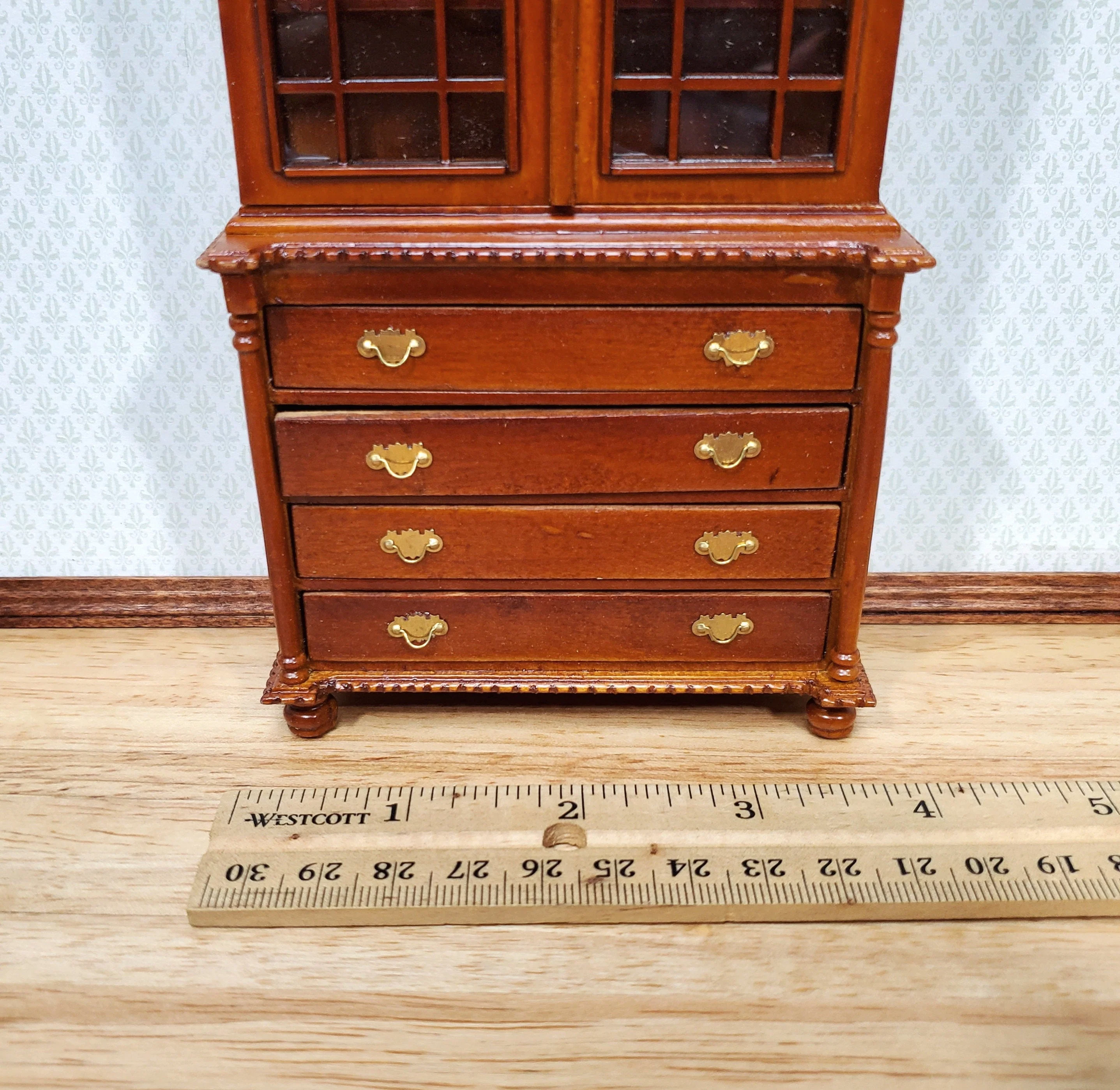 Dollhouse Tall Display Cabinet Hutch with Drawers Walnut Finish 1:12 Scale Furniture - Image 5