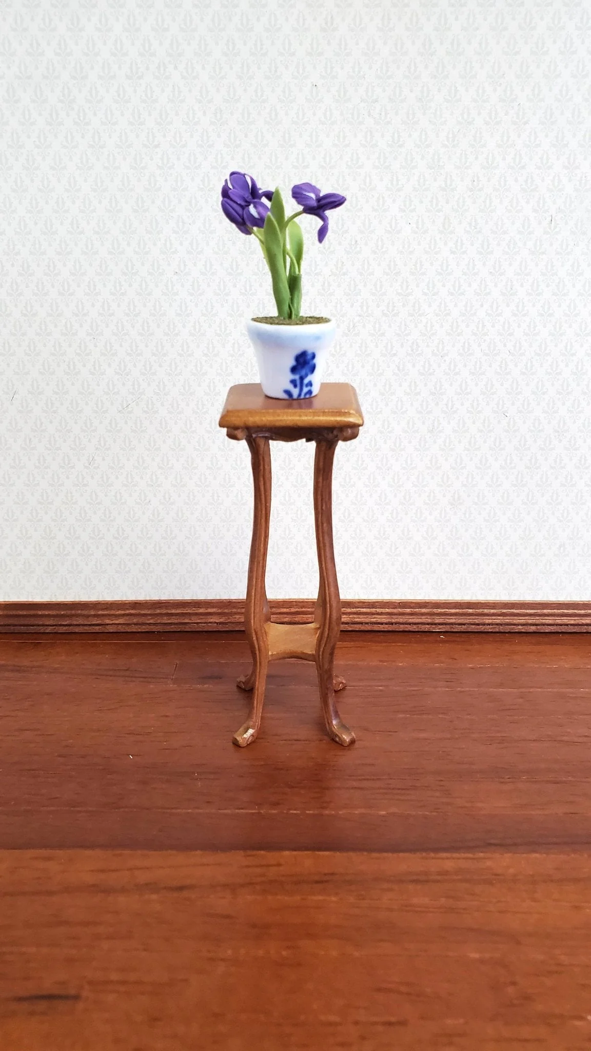 Dollhouse Tall Fern or Plant Stand Wood 1:12 Scale Miniature Walnut Finish - Image 3