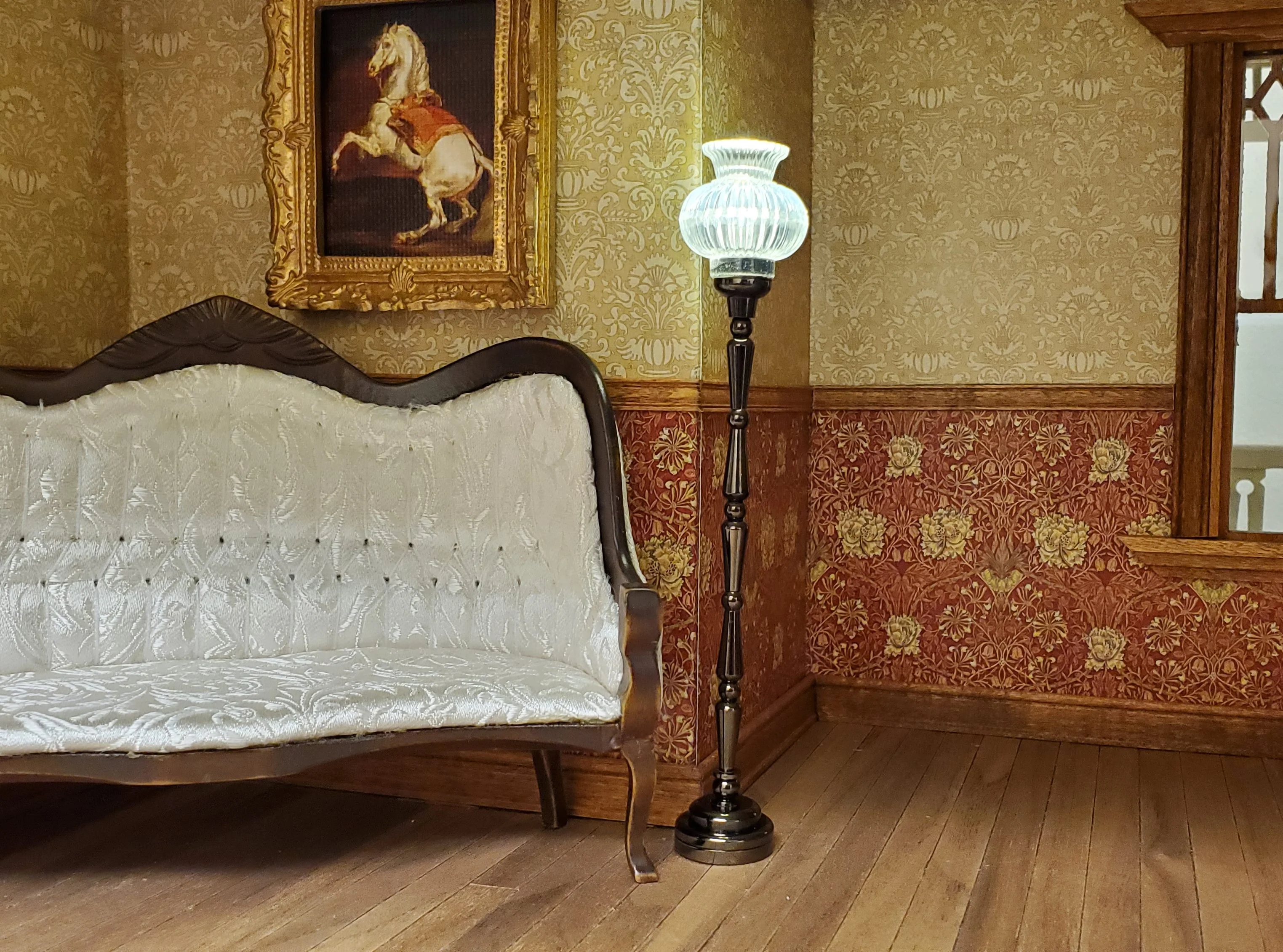 Dollhouse Tall Floor Lamp Battery Light Torchiere 1:12 Scale Miniature - Image 2