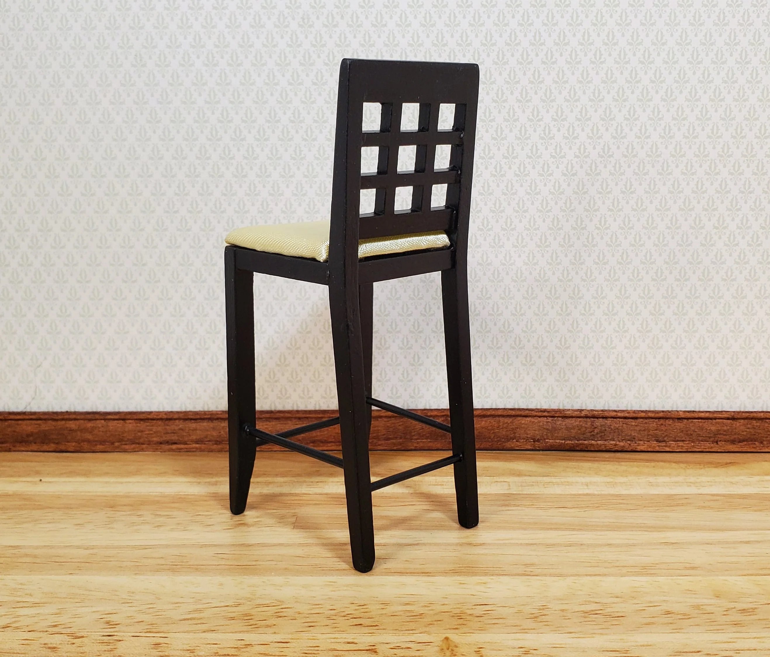 Dollhouse Tall Modern Bar Chair with Padded Seat Black 1:12 Scale Furniture - Image 2