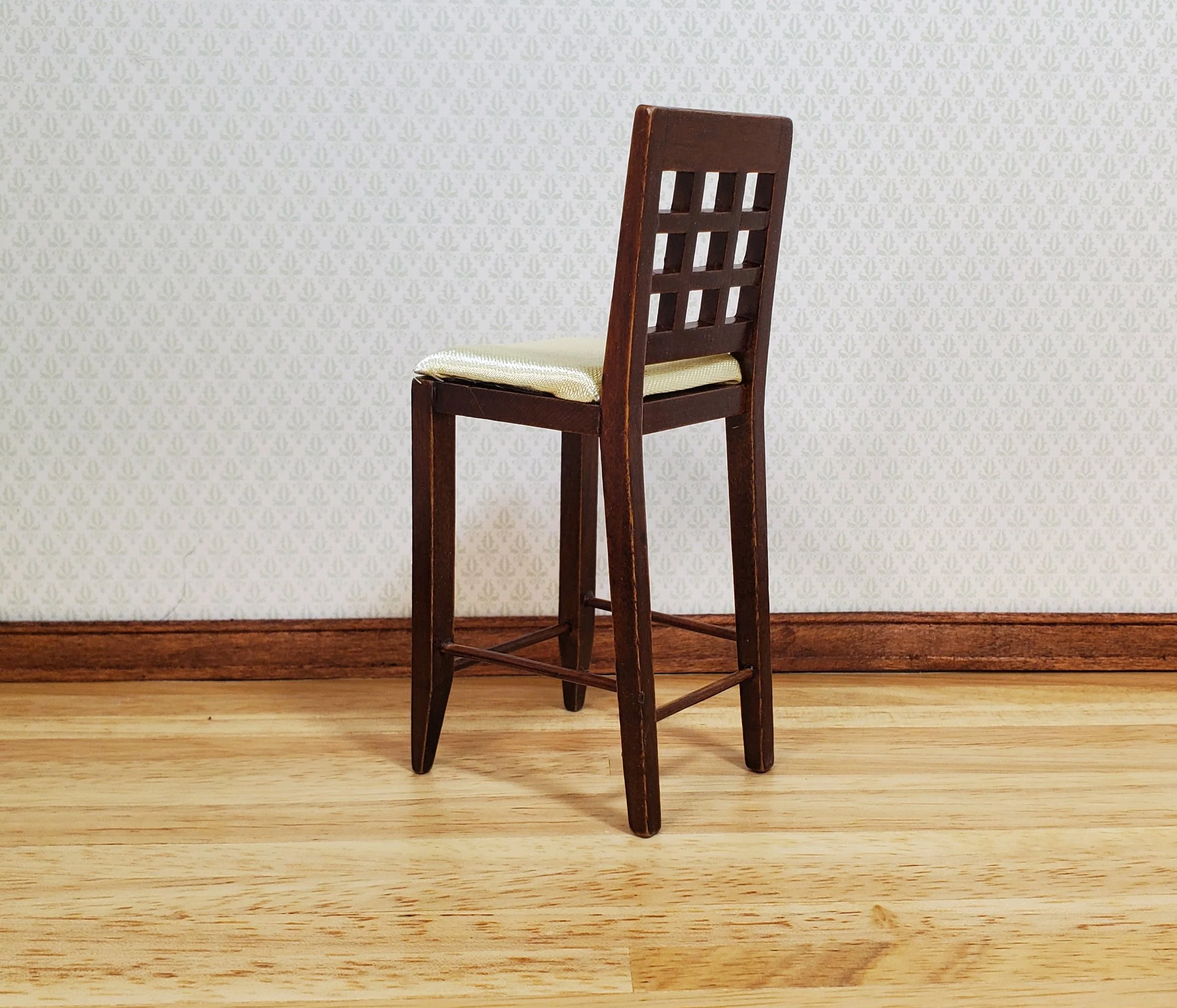 Dollhouse Tall Modern Bar Chair with Padded Seat Walnut 1:12 Scale Furniture - Image 2