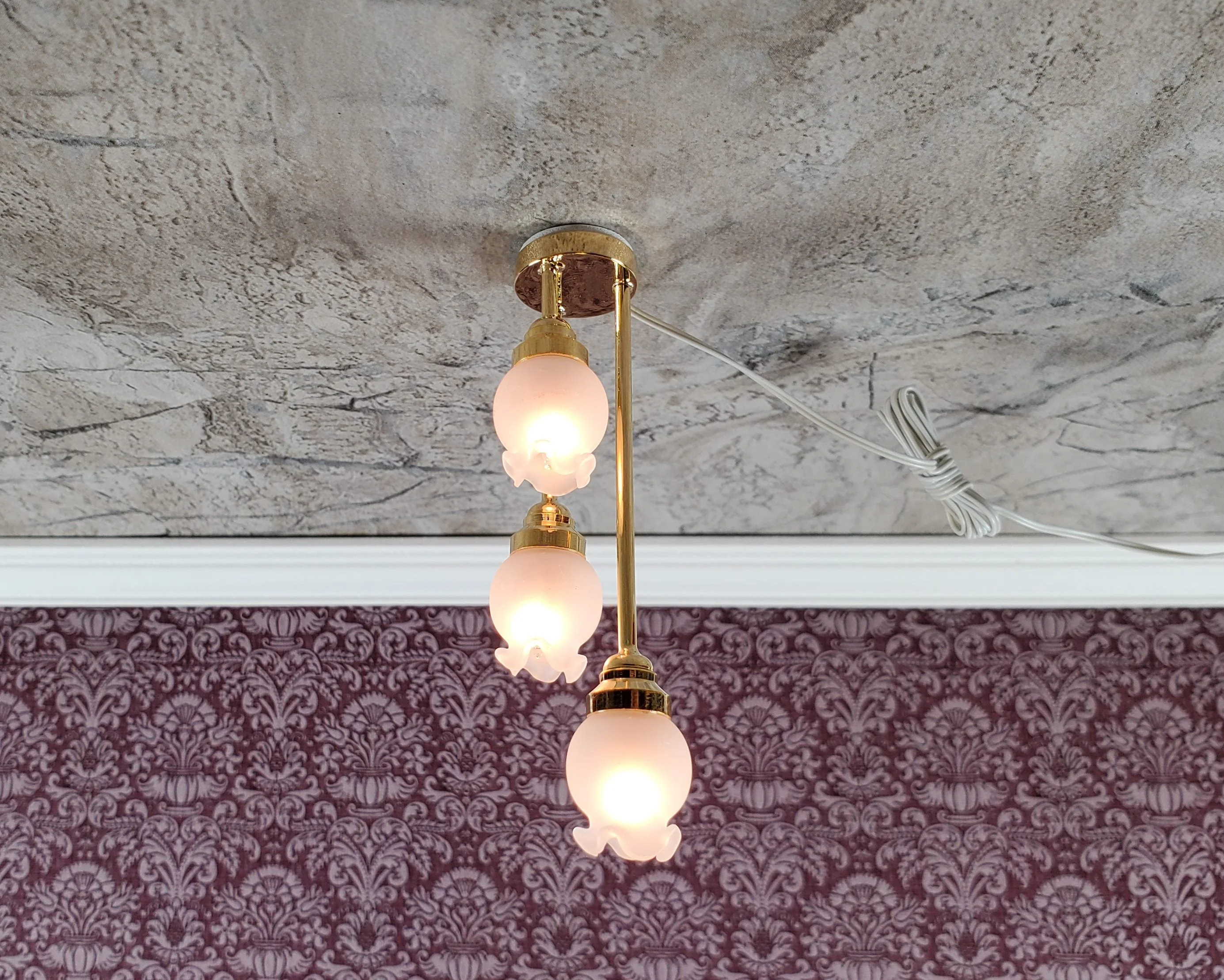 Dollhouse Tall Tulip Ceiling Light Hanging Electric 12 Volt 1:12 Scale Miniature Dollhouse Lights - Image 3