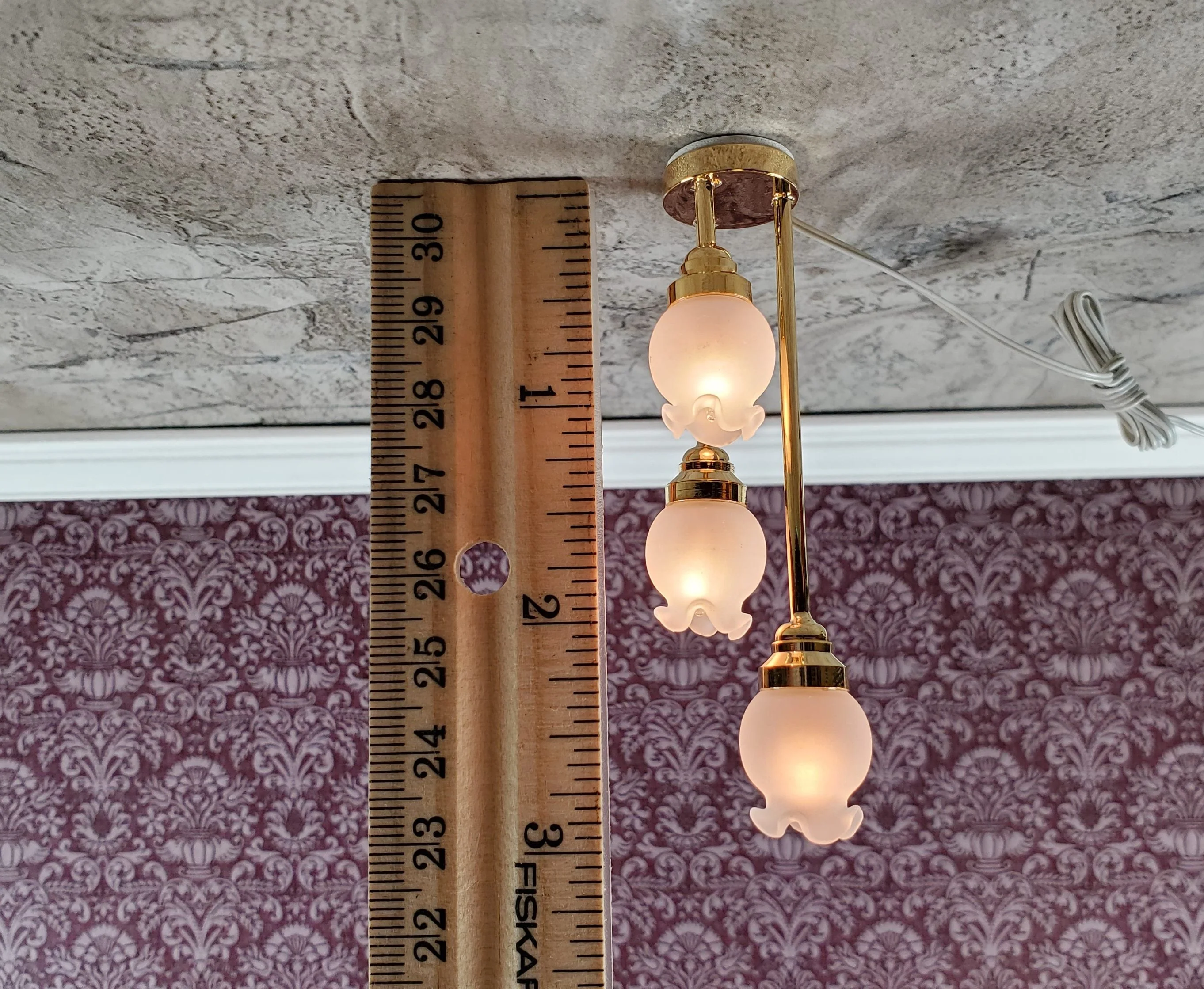 Dollhouse Tall Tulip Ceiling Light Hanging Electric 12 Volt 1:12 Scale Miniature Dollhouse Lights - Image 4