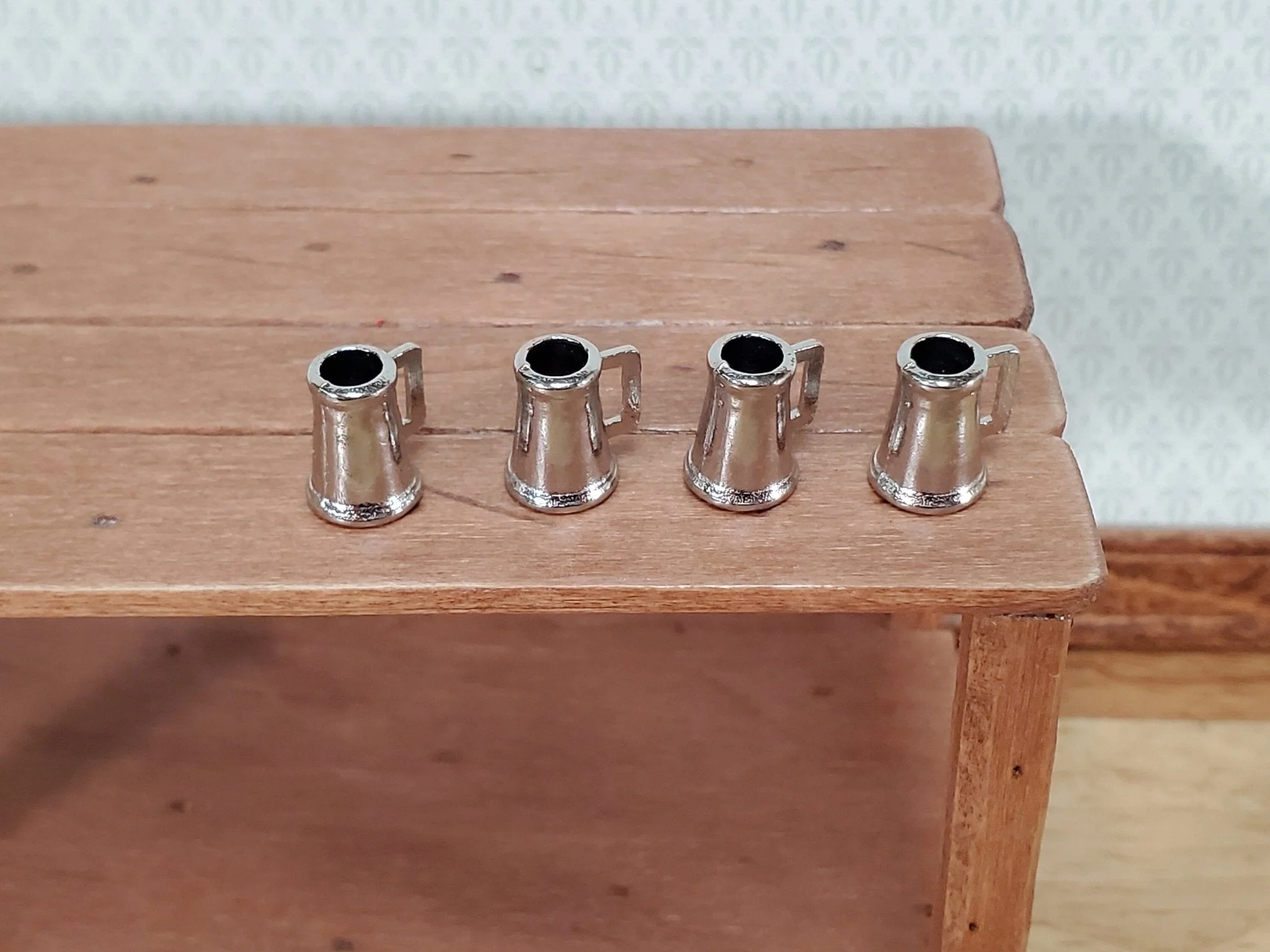 Dollhouse Tankard Mug Small Metal Set of 4 Miniature Kitchen Dishes Tudor - Image 2