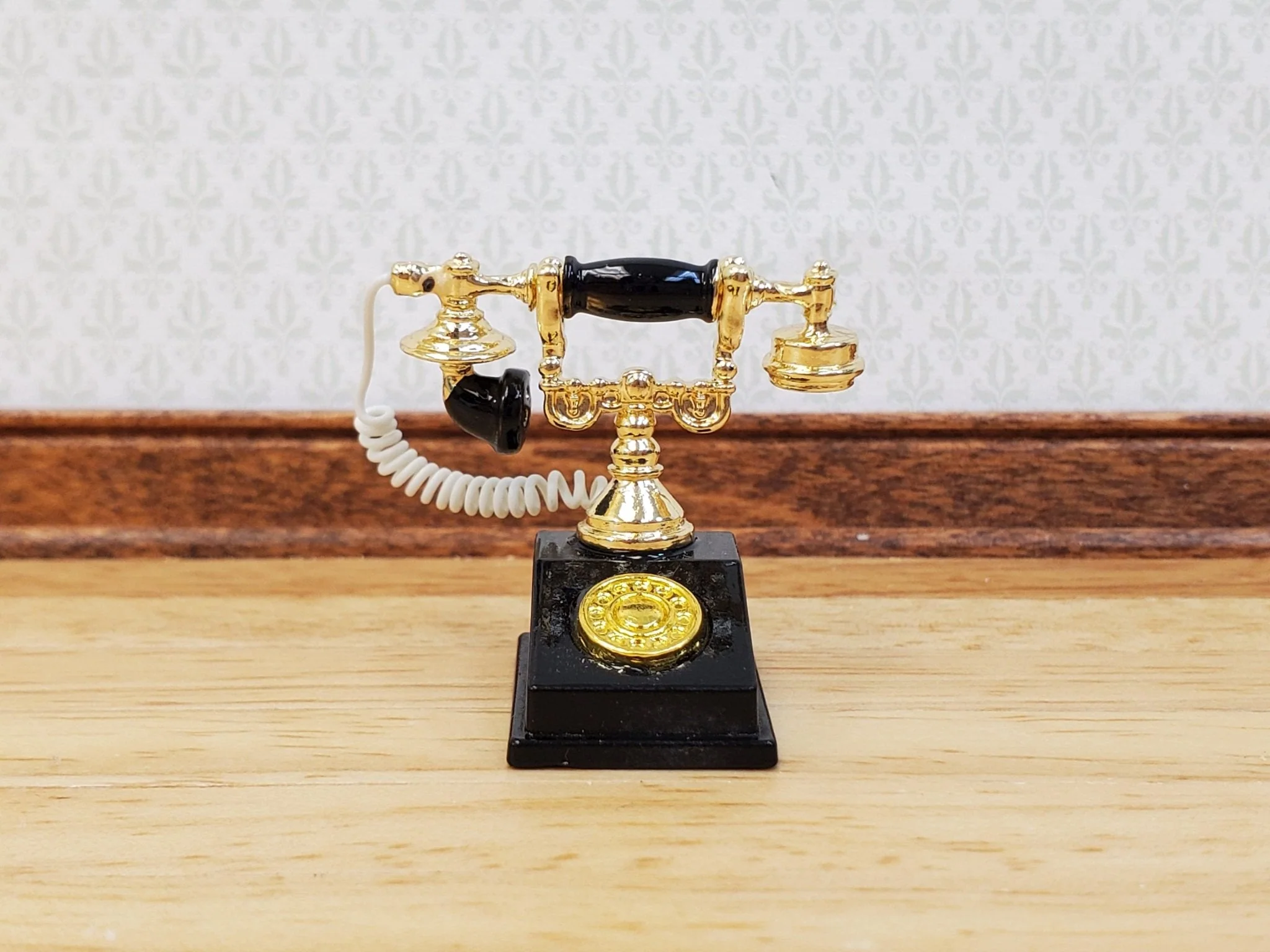 Dollhouse Telephone Vintage Style Black & Gold 1890s - 1920s 1:12 Scale Miniature Phone