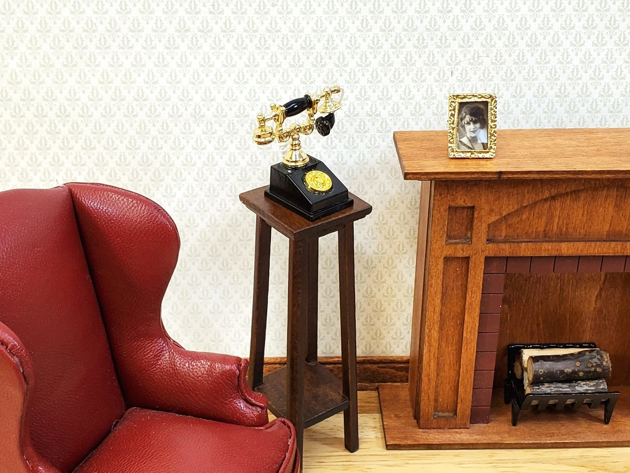 Dollhouse Telephone Vintage Style Black & Gold 1890s - 1920s 1:12 Scale Miniature Phone - Image 3