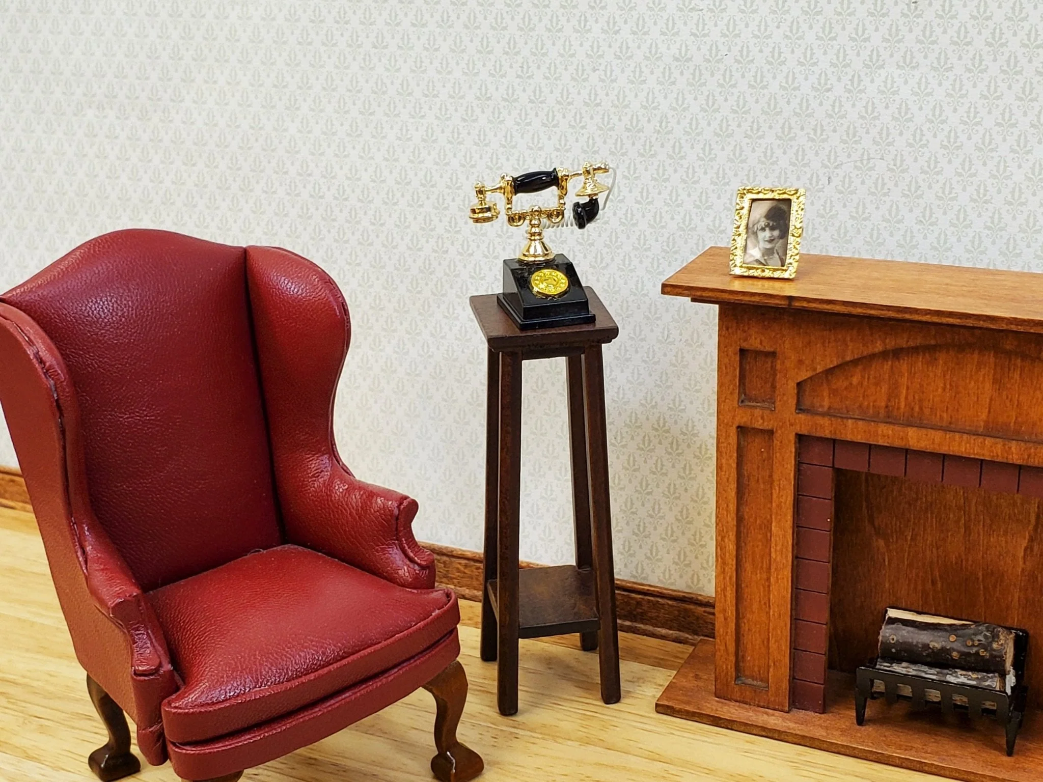 Dollhouse Telephone Vintage Style Black & Gold 1890s - 1920s 1:12 Scale Miniature Phone - Image 4