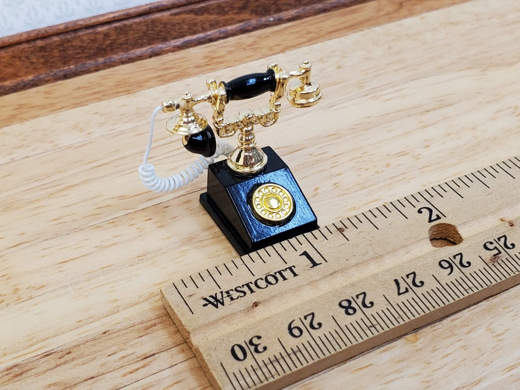 Dollhouse Telephone Vintage Style Black & Gold 1890s - 1920s 1:12 Scale Miniature Phone - Image 5