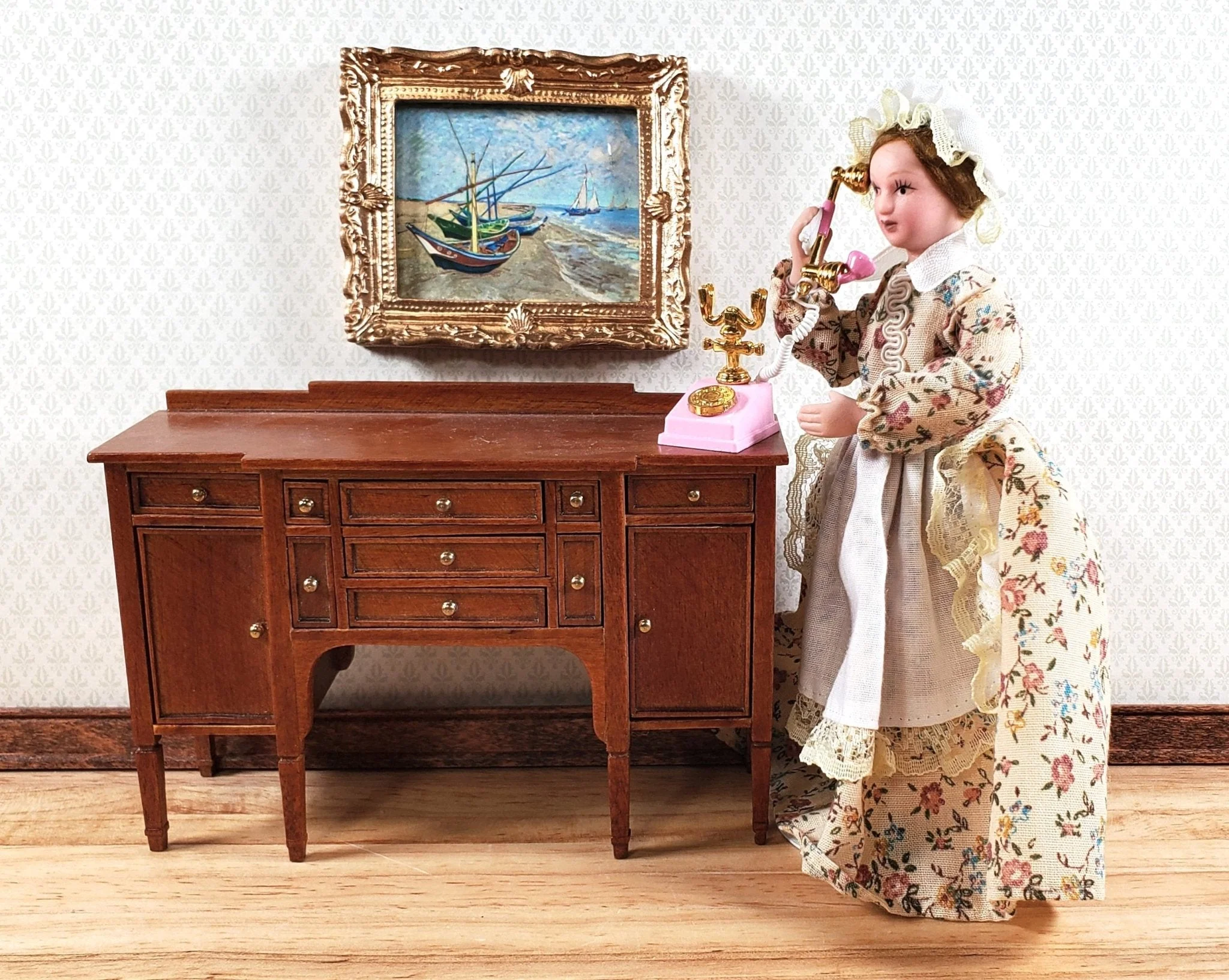 Dollhouse Telephone Vintage Style PINK 1890s - 1920s 1:12 Scale Miniature Phone - Image 3