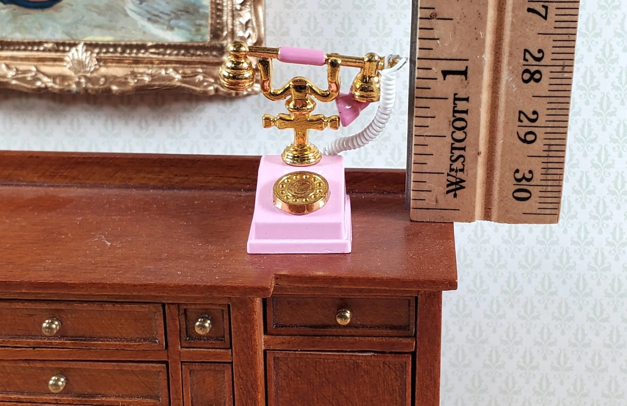 Dollhouse Telephone Vintage Style PINK 1890s - 1920s 1:12 Scale Miniature Phone - Image 4