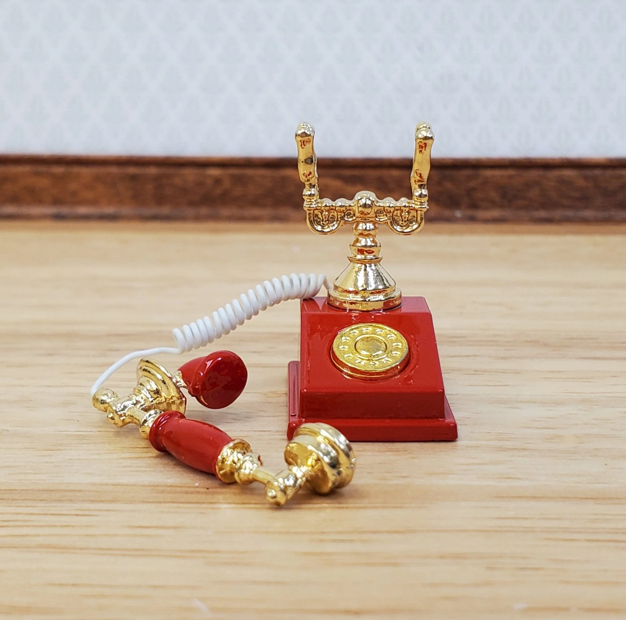 Dollhouse Telephone Vintage Style Red 1890s - 1920s 1:12 Scale Miniature Phone - Image 3